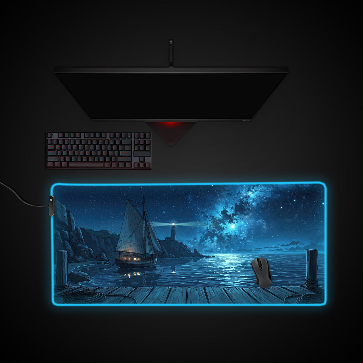 Celestial Harbor desk mat with RGB edge lighting