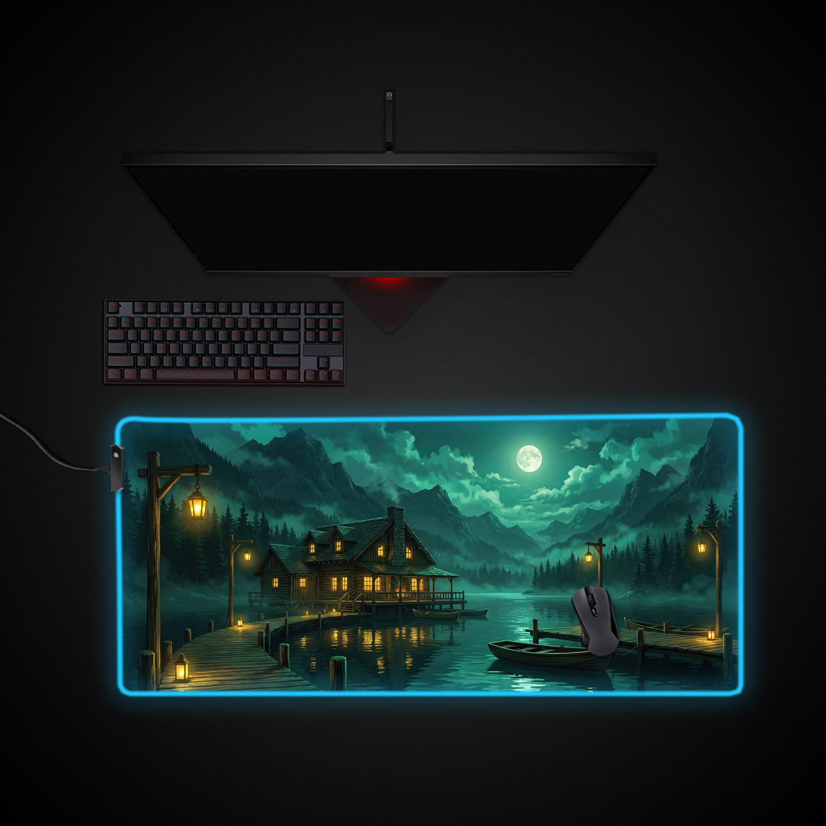 Lakeside Haven desk mat with RGB edge lighting