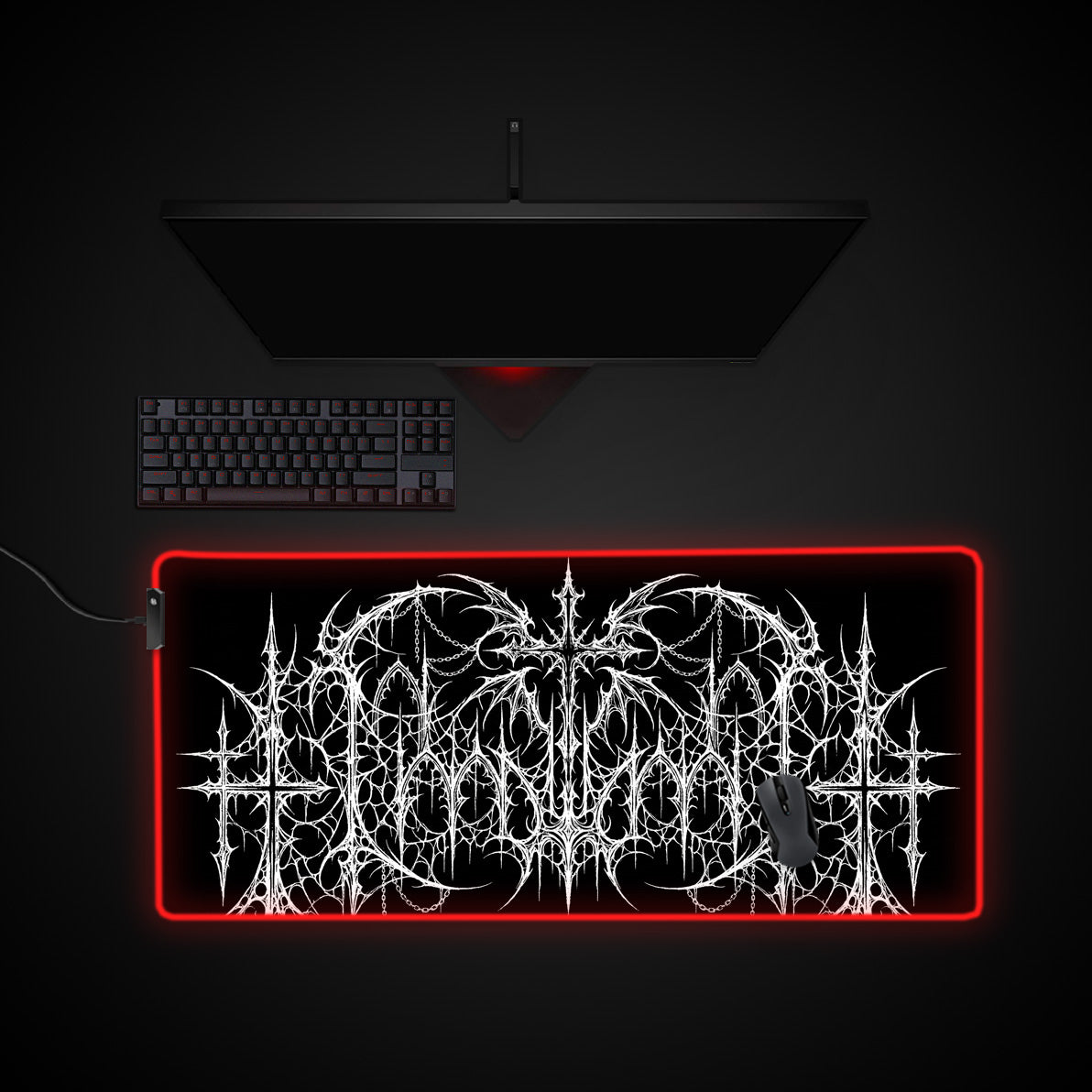 Gothic Mainframe desk mat with RGB edge lighting