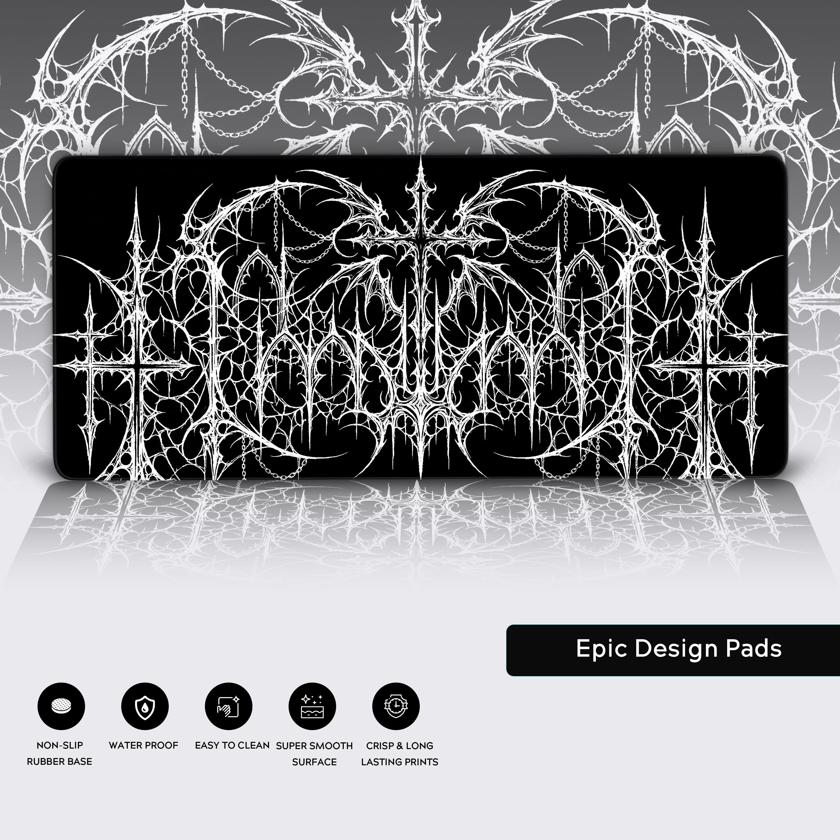 A close-up of the Gothic Mainframe mouse pad, highlighting the detailed thorny artwork and the durable, smooth fabric with high-quality stitched edges for maximum performance. - Epic Design Pads & Mousepads