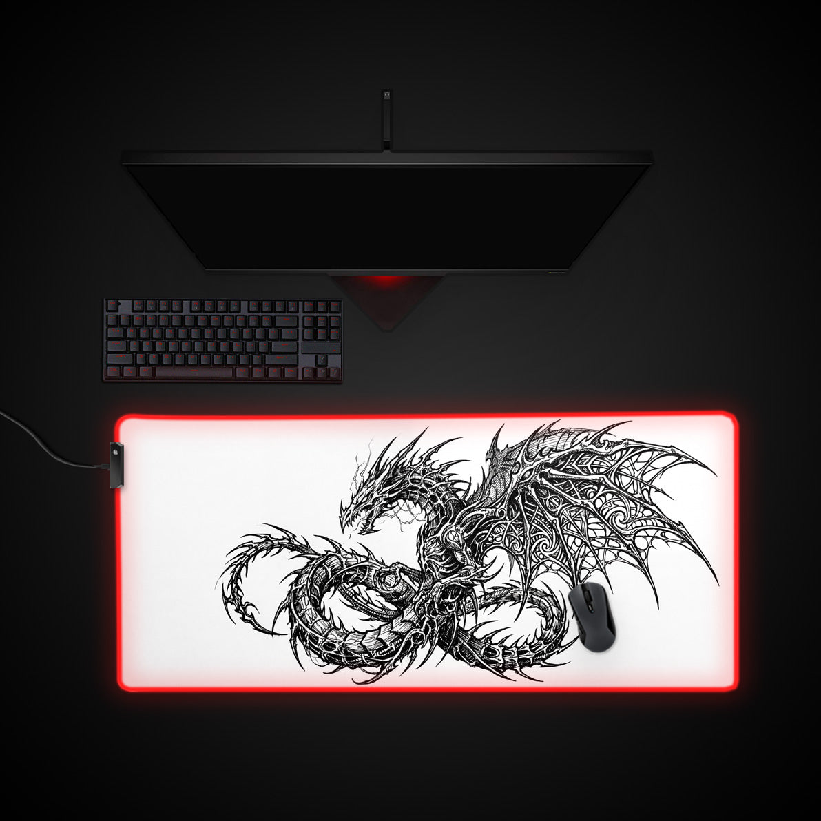 Cyber Wyrm desk mat with RGB edge lighting