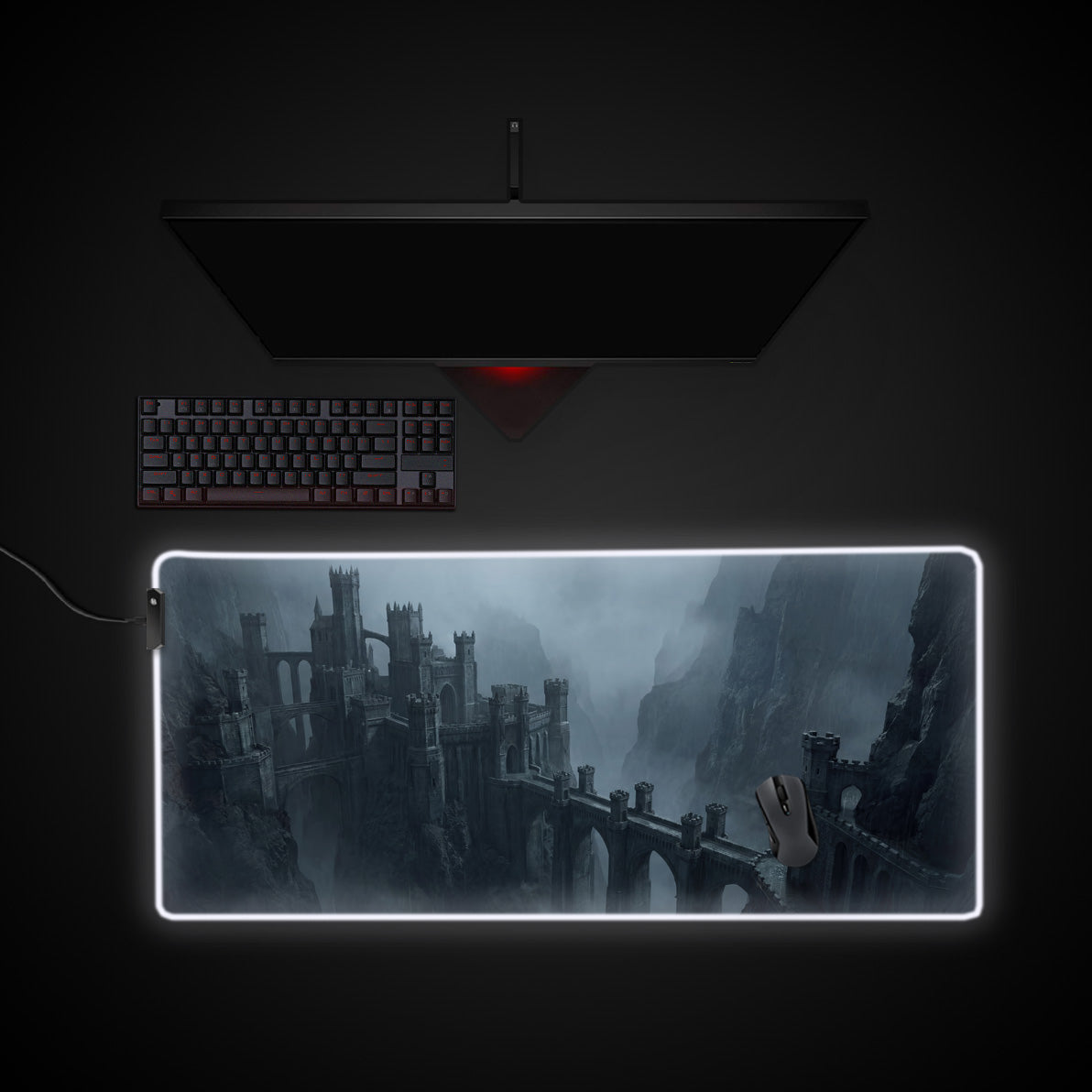 Shadow Fortress desk mat with RGB edge lighting