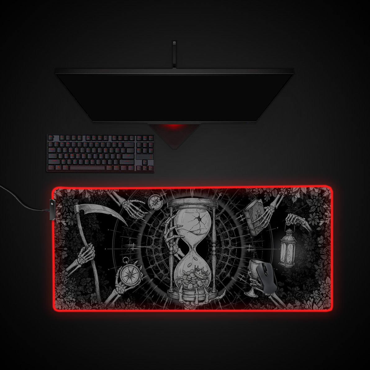 Memento Mori desk mat with RGB edge lighting