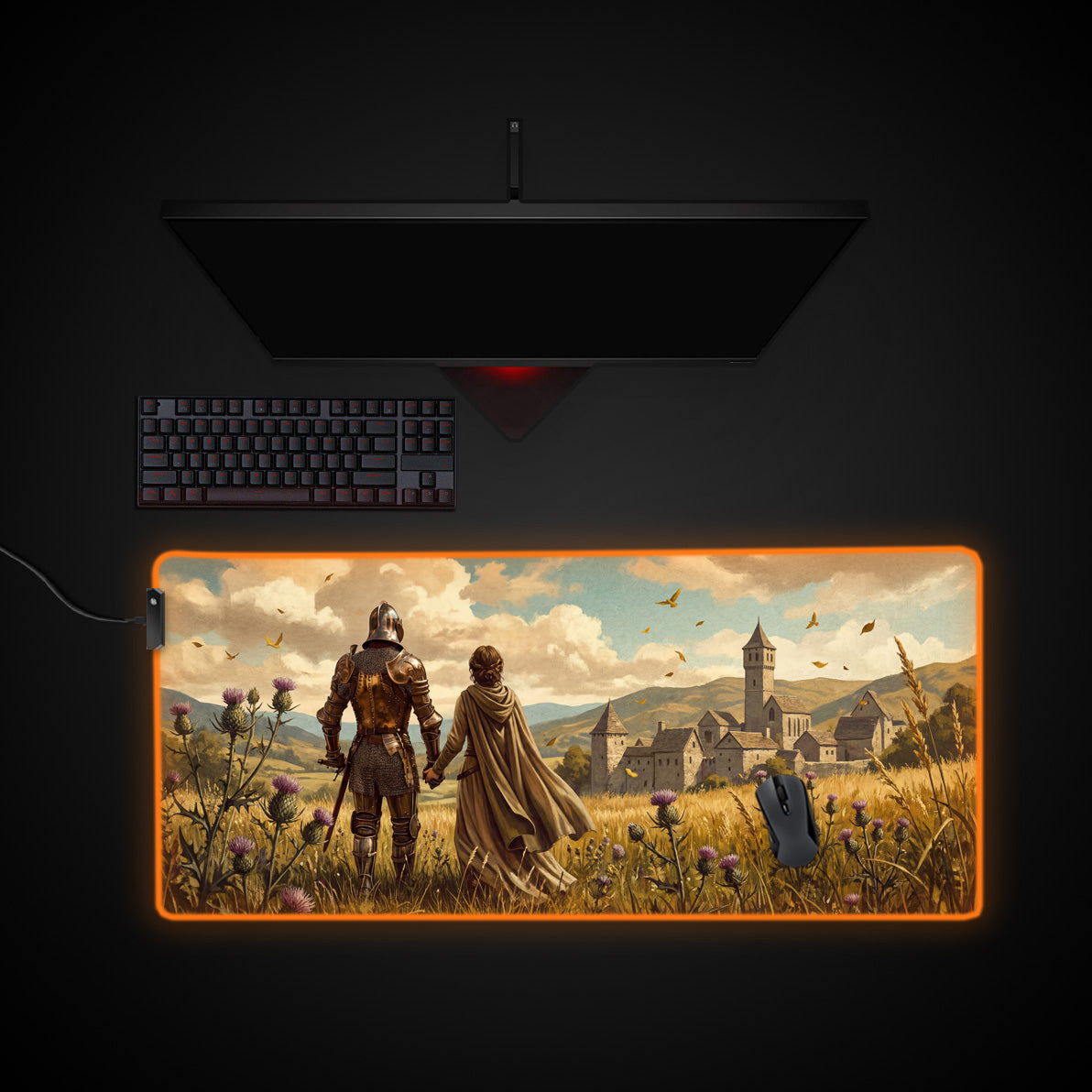 The Homecoming desk mat with RGB edge lighting