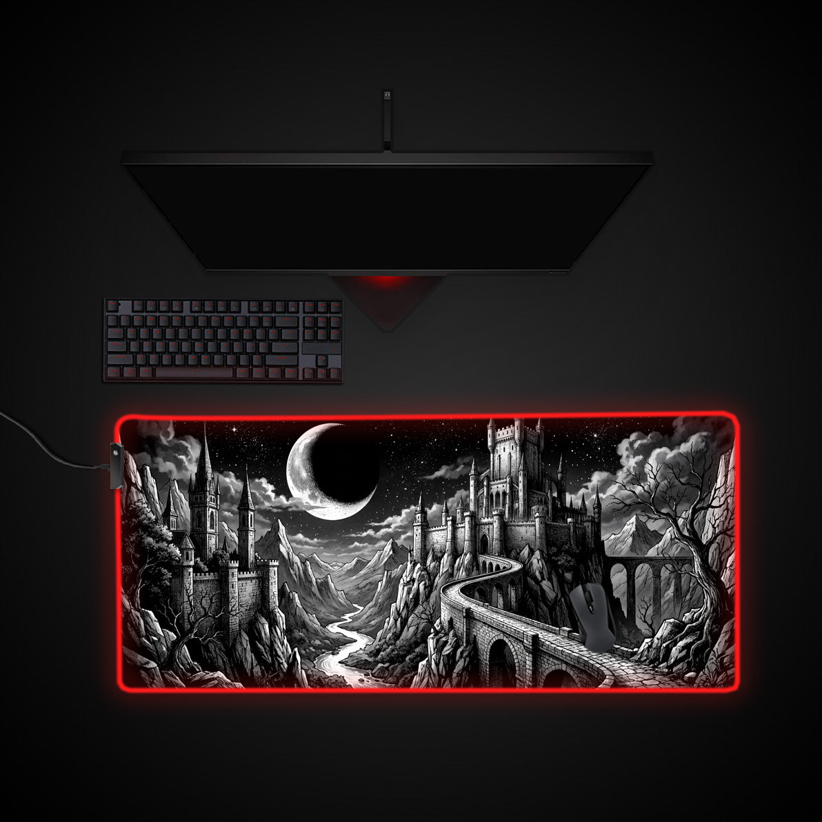Moonlit Bastion desk mat with RGB edge lighting