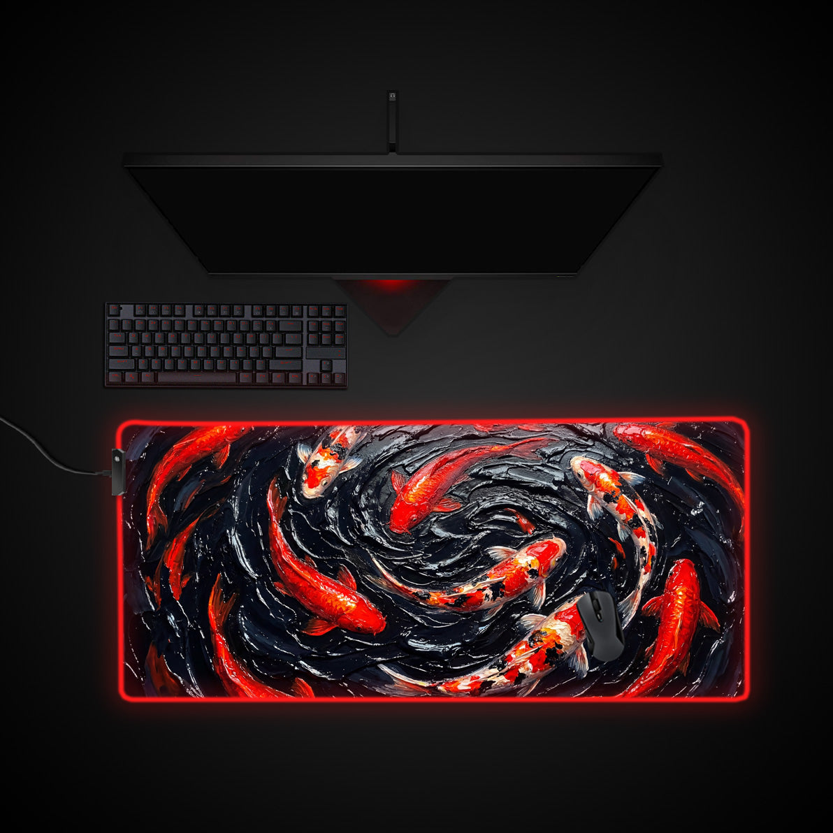 Impasto Koi desk mat with RGB edge lighting