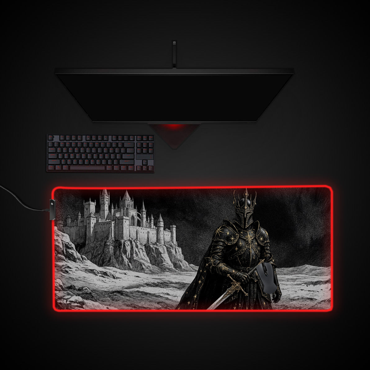 Obsidian Sovereign desk mat with RGB edge lighting