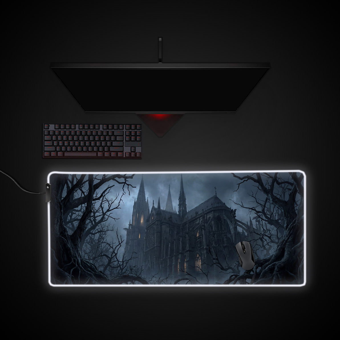 Silent Abbey desk mat with RGB edge lighting