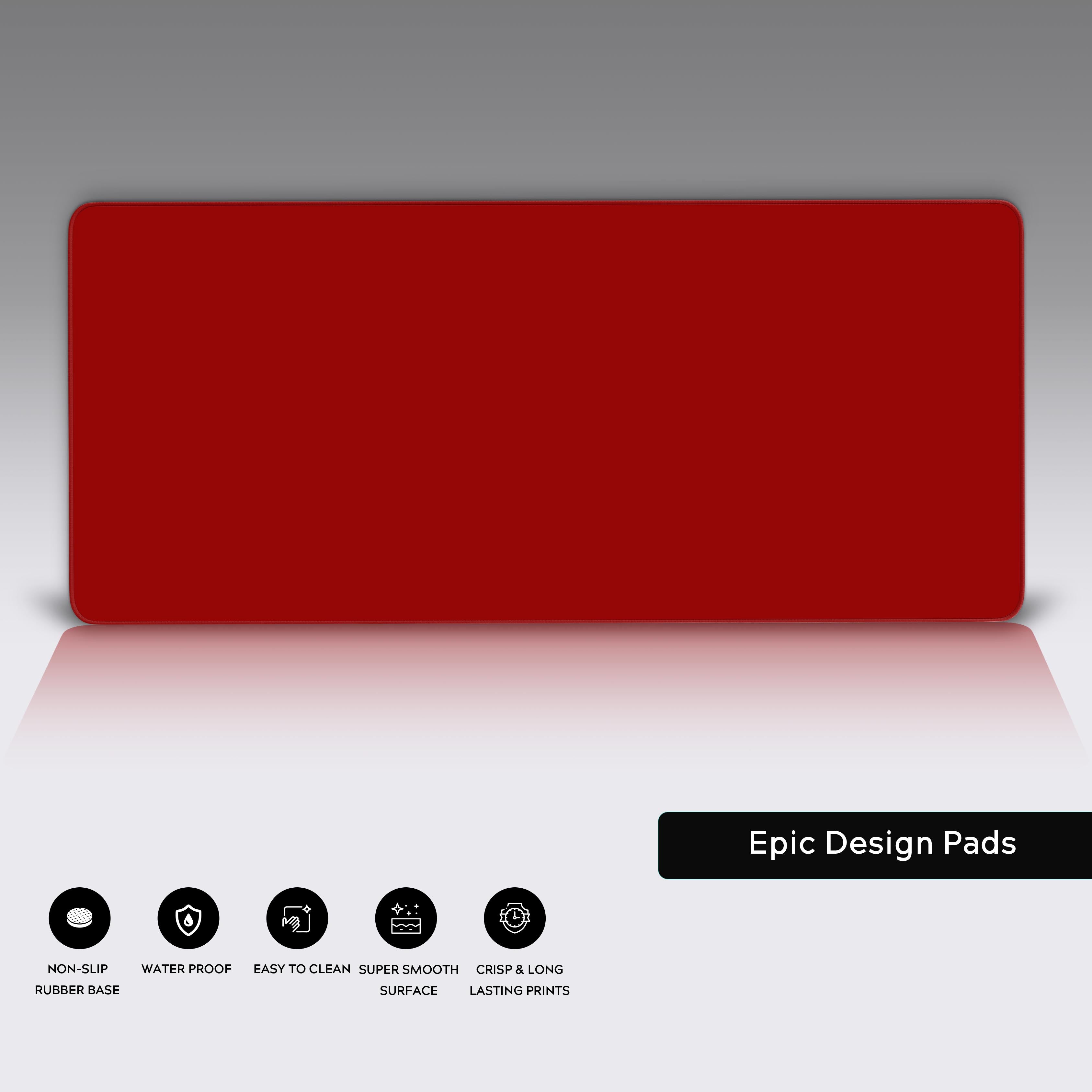 Close-up of the textured red mouse pad, highlighting the durable stitched edges and smooth fabric surface for optimal mouse glide. - Epic Design Pads & Mousepads