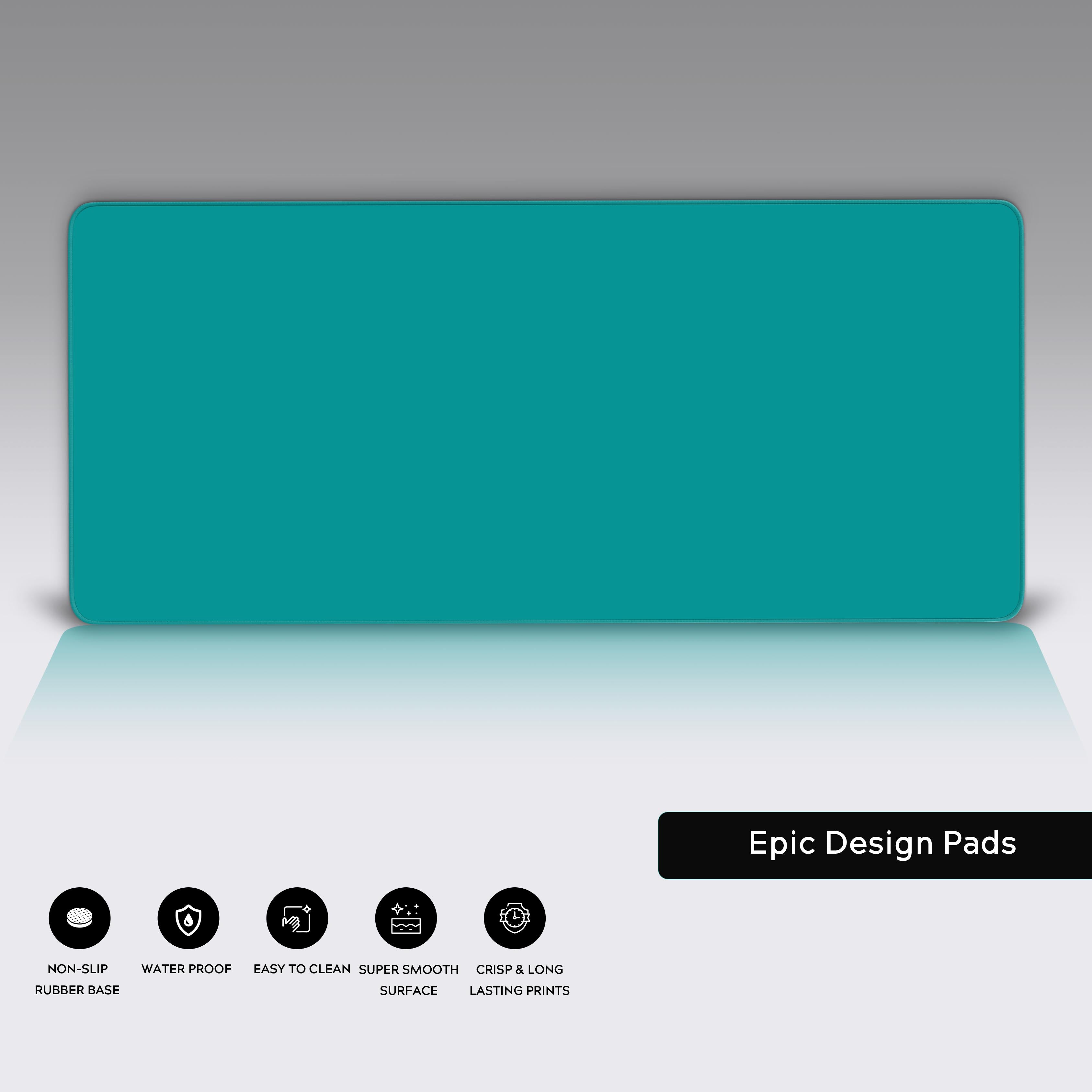 A close-up of the Teal Focus gaming desk mat, highlighting its smooth fabric texture and durable stitched edges for long-lasting performance. - Epic Design Pads & Mousepads