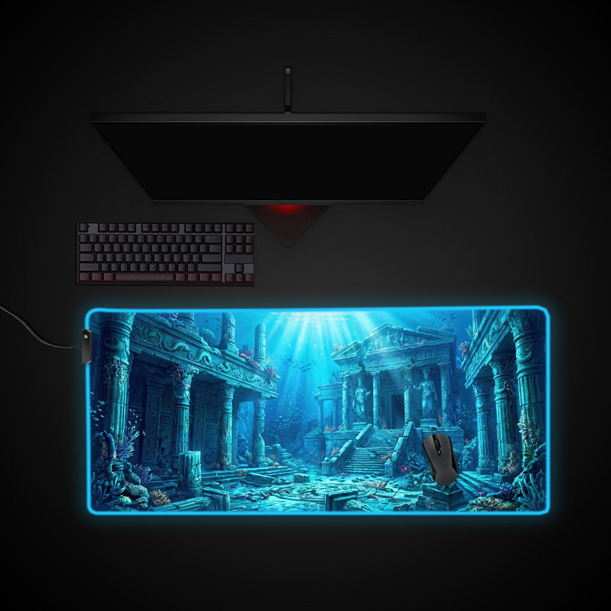 Lost Atlantis desk mat with RGB edge lighting