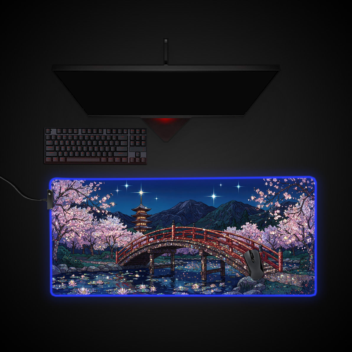 Starlit Crossing desk mat with RGB edge lighting