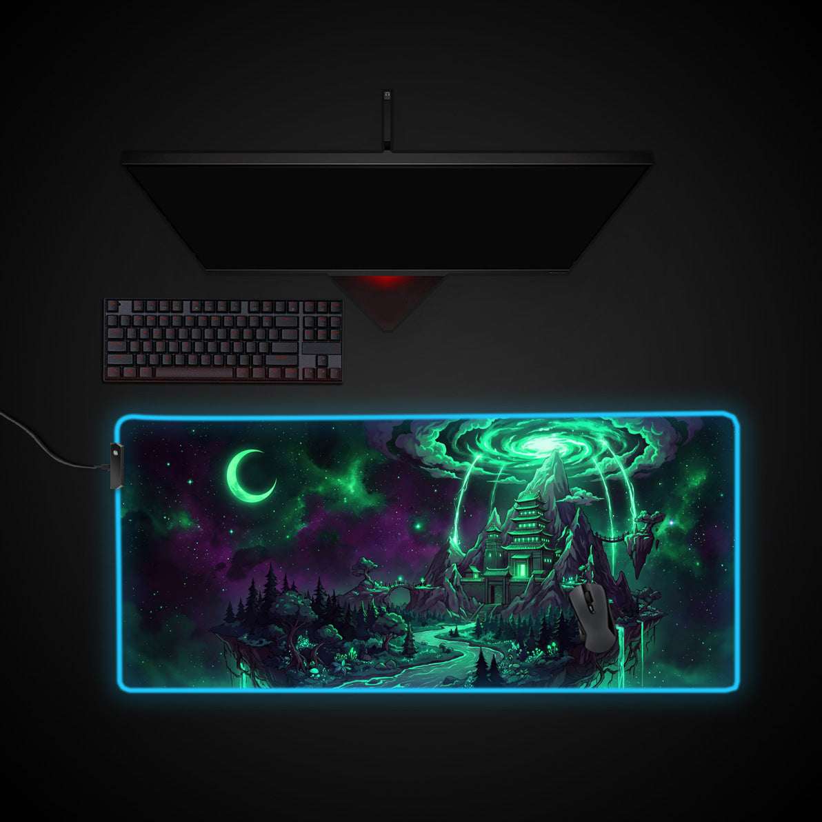 Void Sanctum desk mat with RGB edge lighting