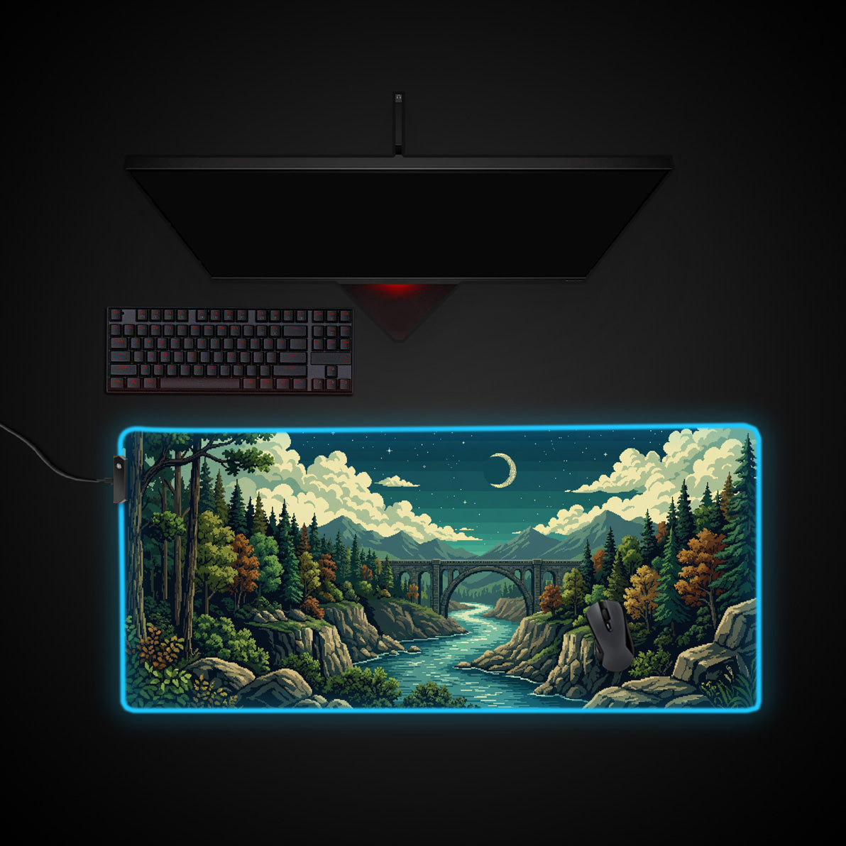 Retro Voyage desk mat with RGB edge lighting