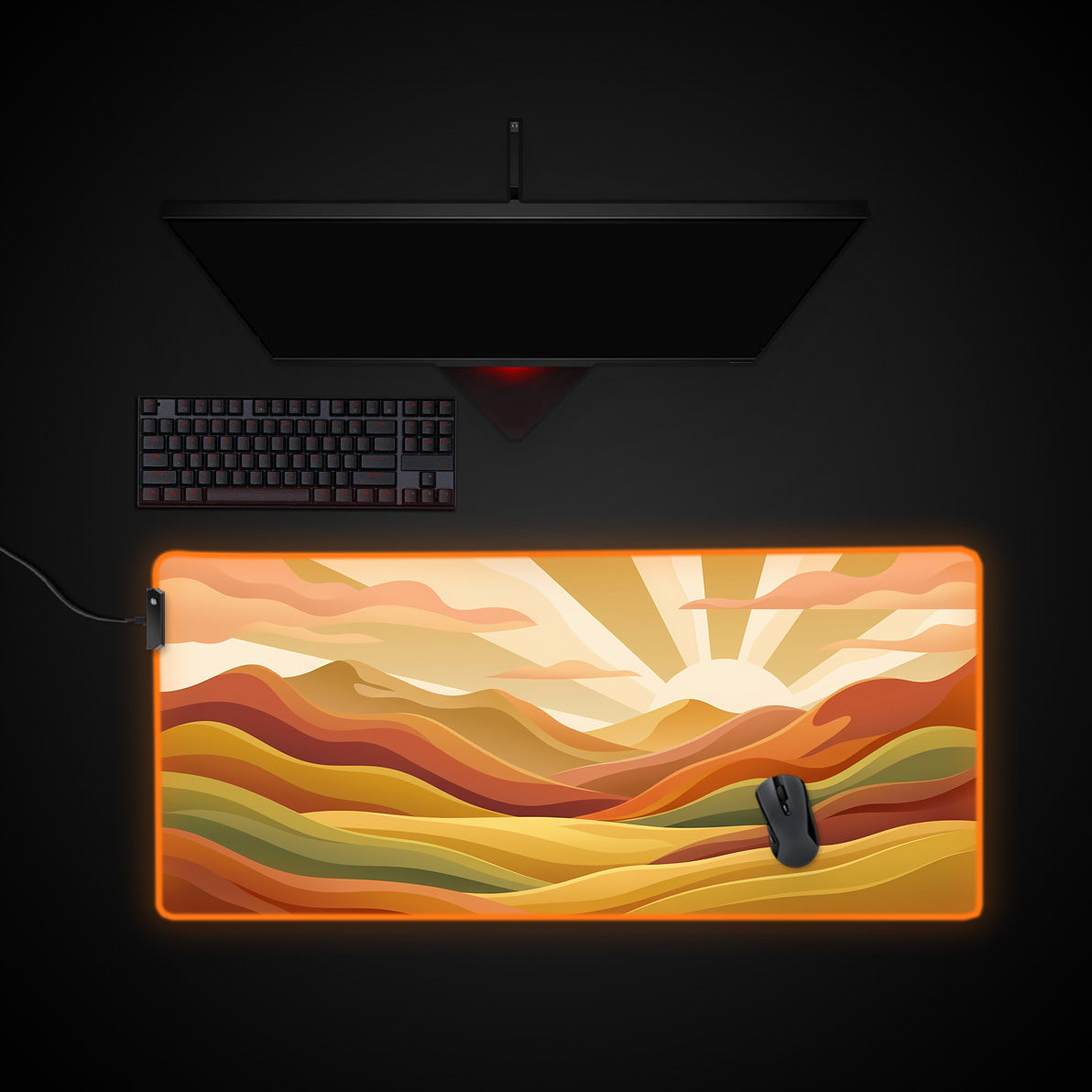 Golden Horizon desk mat with RGB edge lighting
