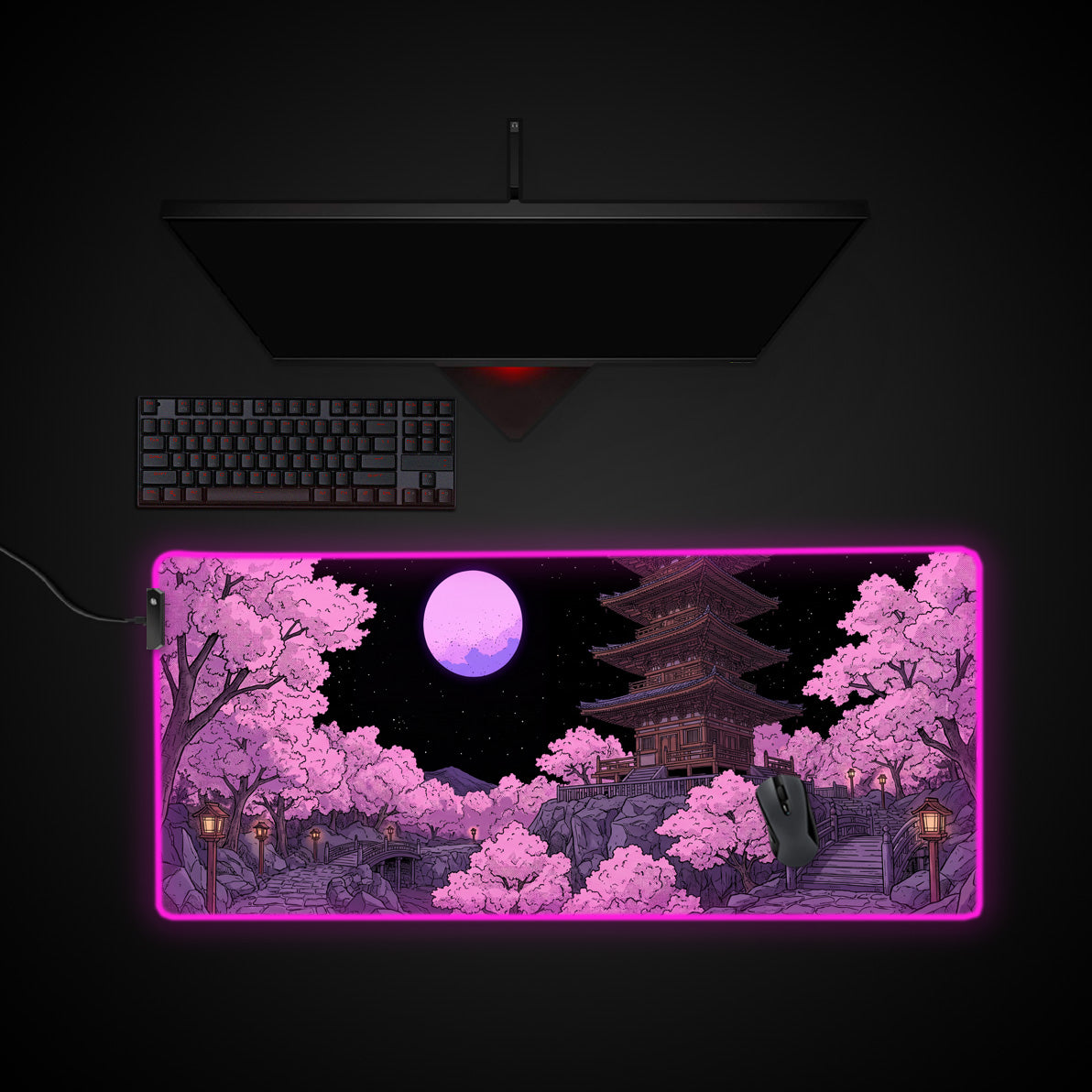 Midnight Sakura desk mat with RGB edge lighting