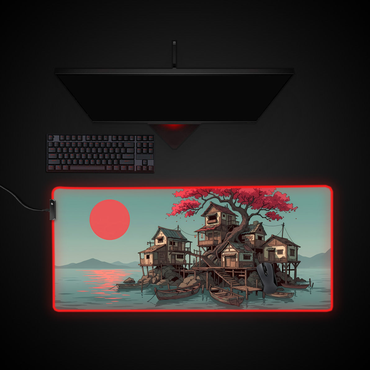 Harbor Sanctuary desk mat with RGB edge lighting
