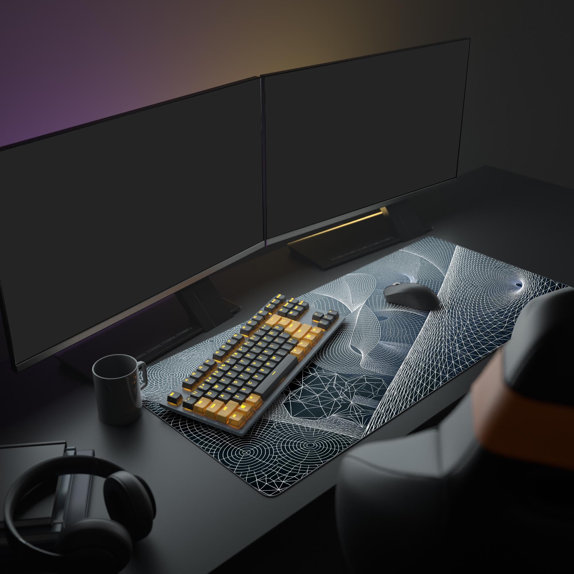Close up of the abstract geometric wireframe mouse pad showing flawless printing details.