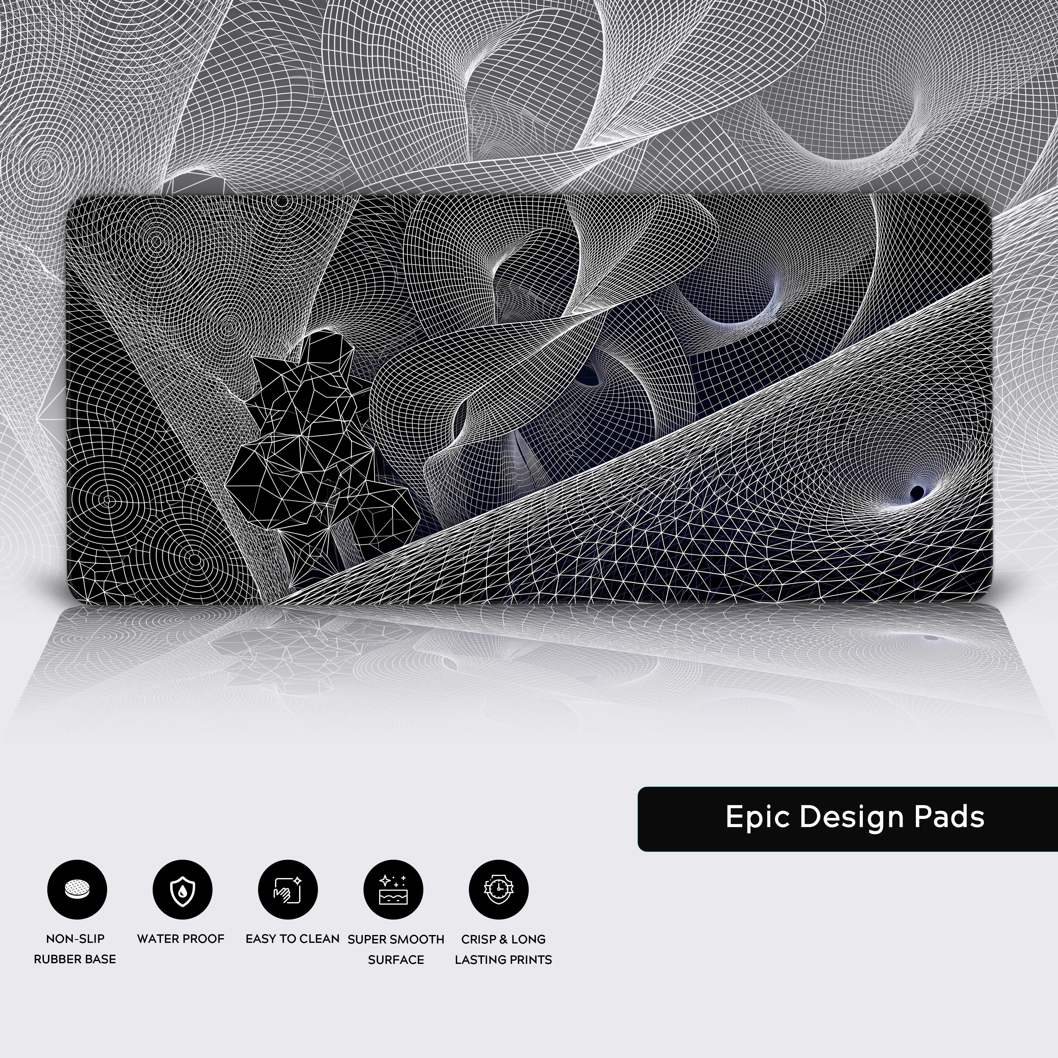 Waterproof and easy to clean gaming mat featuring futuristic low poly digital art.