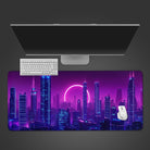 Vaporwave Purple Neon City Desk Mat Retro Japanese Anime Mousepad Extended Gamer Deskpad xxl xl, Cyberpunk Tokyo Lofi Deskmat Lo fi Street