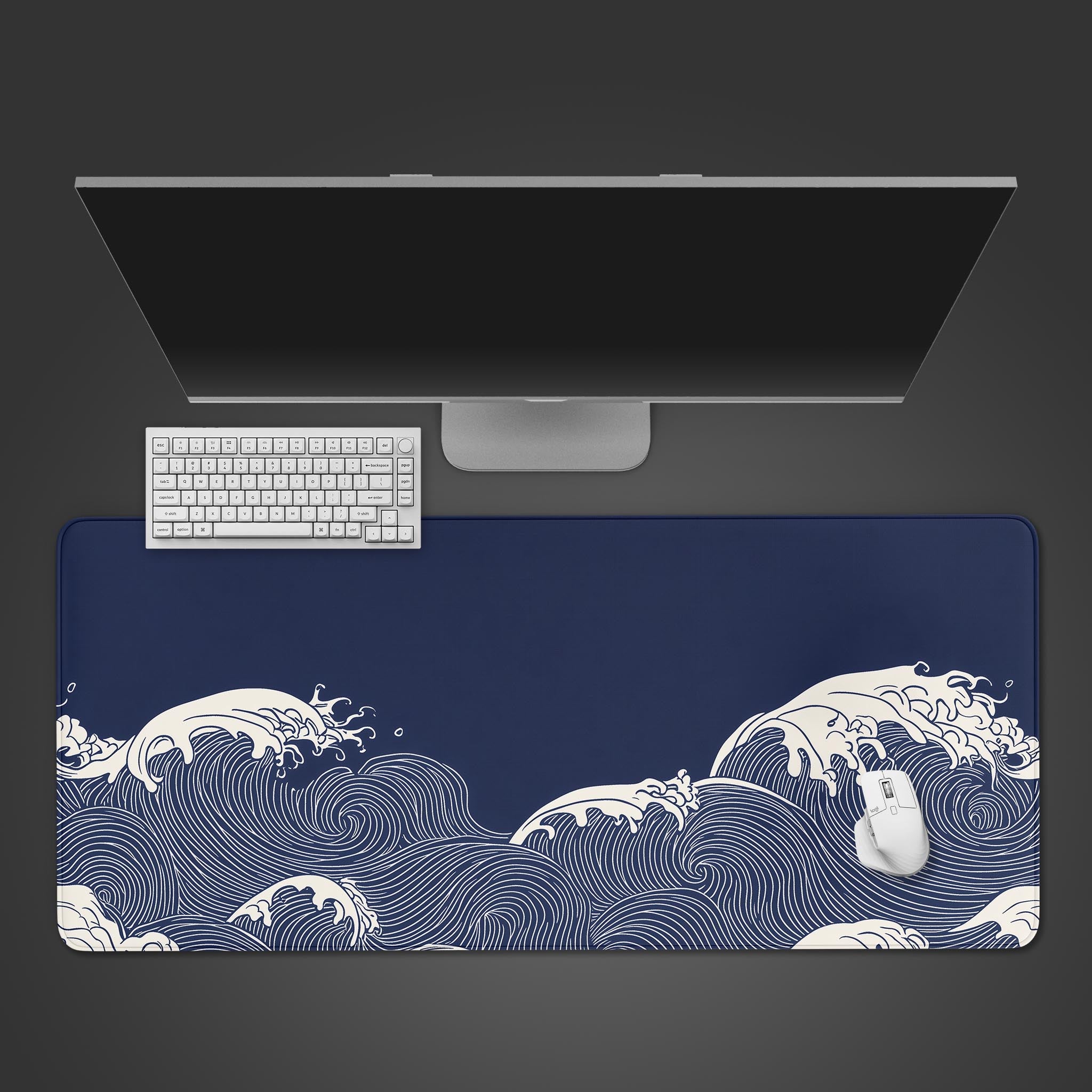 Kawaii Desk Mat, Vintage Blue Desk Mat, The Great Wave Off Kanagawa, Large Desk Mat, Cute Desk Mat, Anime Mouse Pad, Blue Ocean Mouse Pad