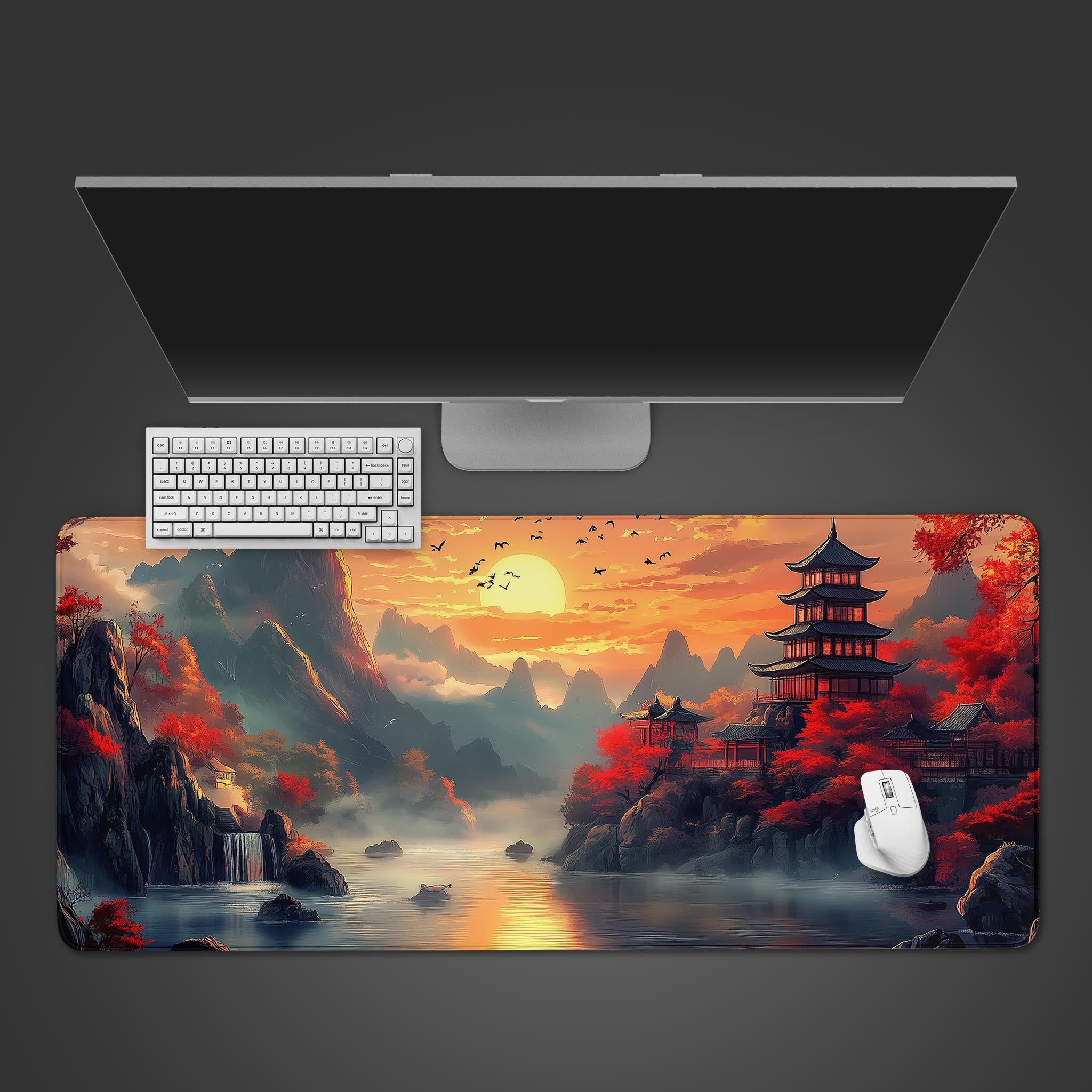 Japanese Sunset Desk Mat, Japan Gaming Setup, Large Game Table Decor, Japan Computer Desk Mat, Asian Computer Mat, Asia Keyboard Mat