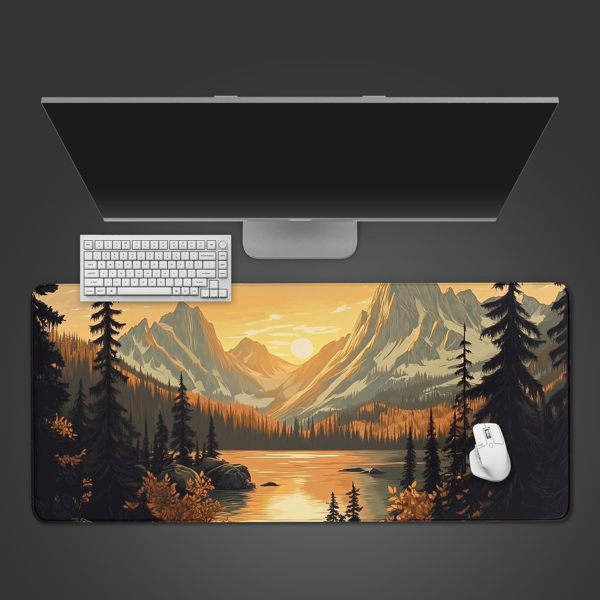 Majestic Mountain Sunset Desk Mat - Serene Nature Landscape, Calming Office Decor, Large Mouse Pad, Gift for Nature Lovers