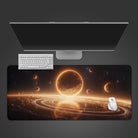 Cosmic Rings and Moons Desk Mat, Extended Fantasy Space Mousepad XL, Large Gaming Pad with Planetary Imagery