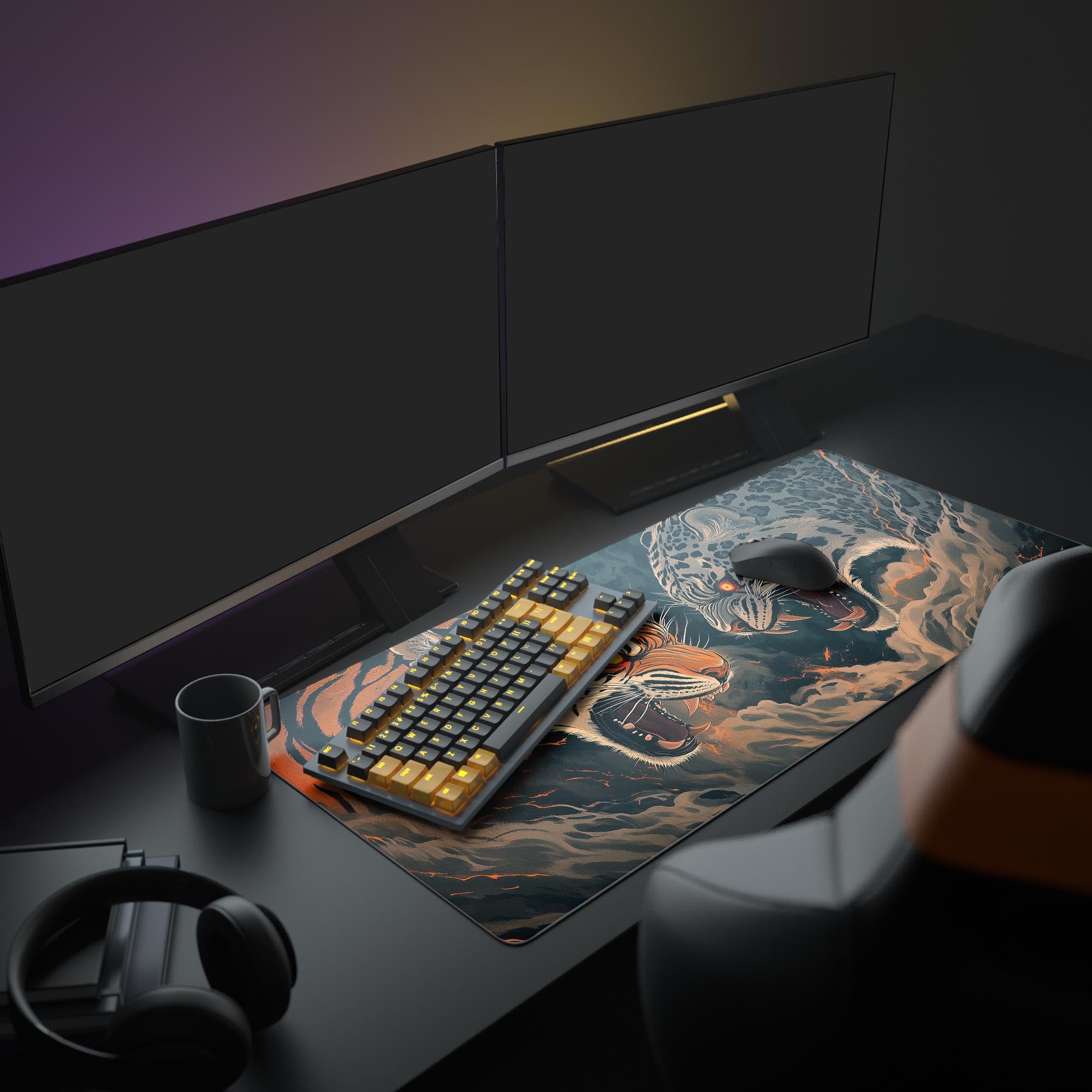 Demonic Tigers Desk Mat, Ferocious Tiger Face-off Pad, Japanese Demonic Tigers Desk Mat, Ferocious Tiger Face-off Pad, Japanese