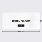 Extra large custom TCG playmat 90x40cm laid flat for two-player card games.