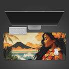 Hawaiian Decor Desk Mat - Serene Sunset & Polynesian Floral Design, Tropical Ocean Office Pad for Her, Travel Mousepad