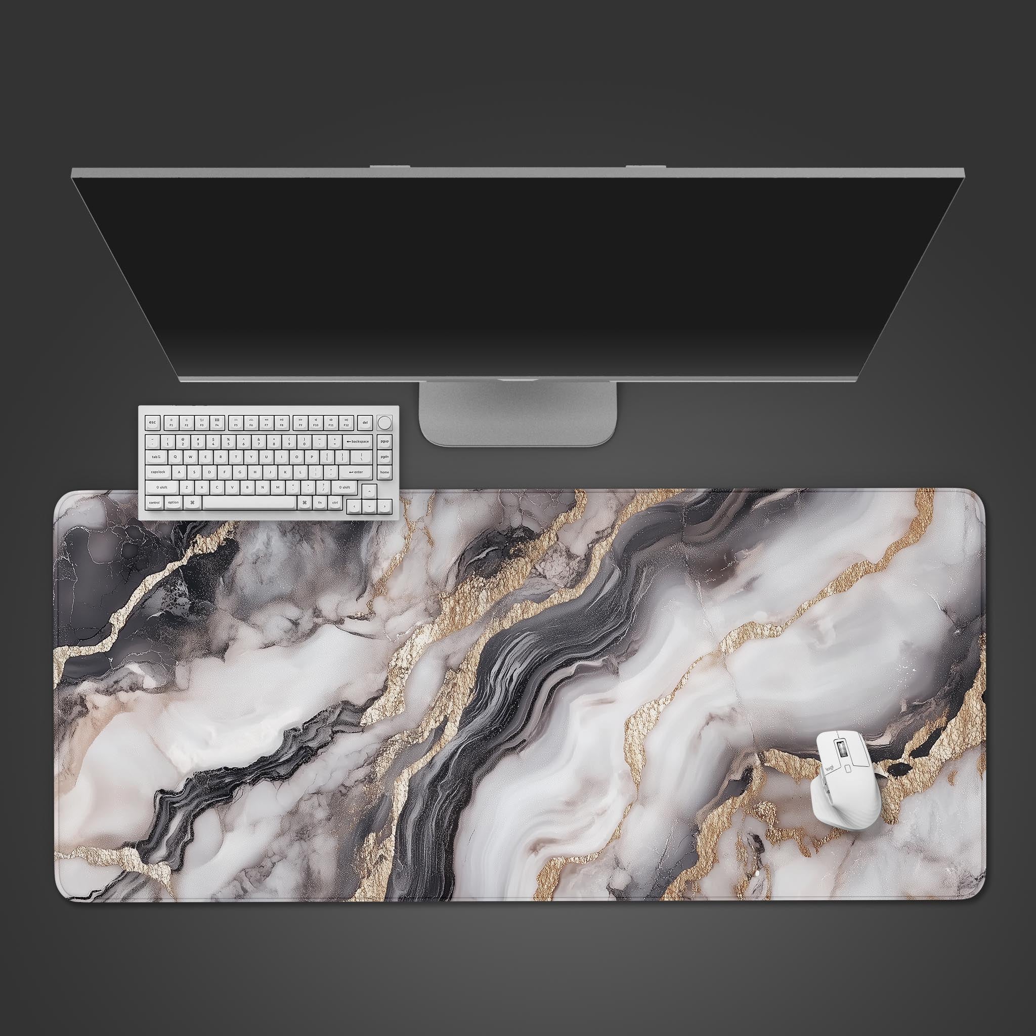 Marble Desk Mat, Desk Pad, Large Mouse Pad 10x16 12x18 14x24 18x36, White Gold Marble Mouse Pad, XXL Computer PC Mouse Pad - Aegis Fox
