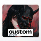 Top-down view of the Pro Esport Custom Gaming Mouse Pad on a desk with a gaming keyboard and mouse, showcasing its large 490x420mm size.