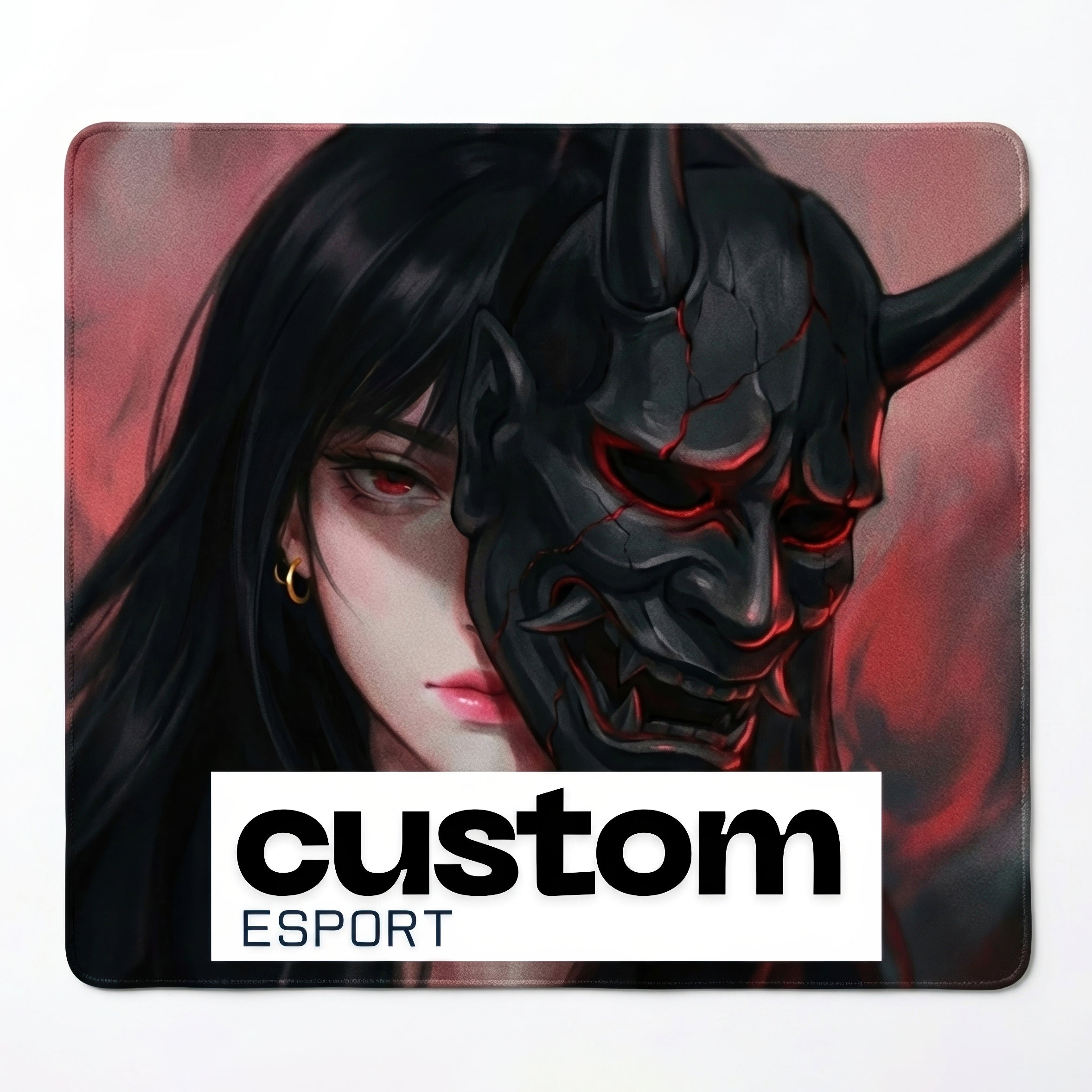 Top-down view of the Pro Esport Custom Gaming Mouse Pad on a desk with a gaming keyboard and mouse, showcasing its large 490x420mm size.