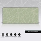 Seamless pattern of abstract leaf-like shapes with fine linear details, resembling natural veins. The design uses a soft sage green background with delicate off-white lines, creating an organic, minimalist aesthetic. The pattern flows smoothly, with overlapping and intertwining elements, evoking a calming and nature-inspired vibe.