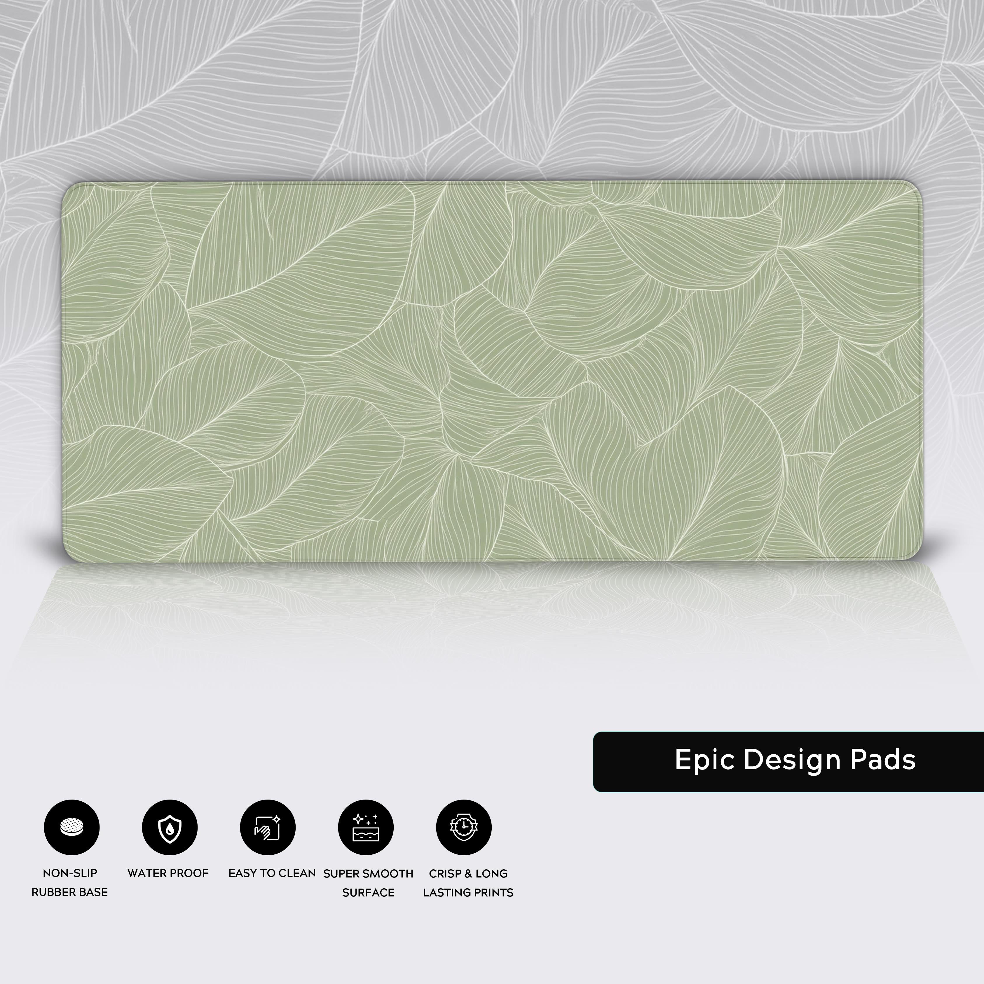 Seamless pattern of abstract leaf-like shapes with fine linear details, resembling natural veins. The design uses a soft sage green background with delicate off-white lines, creating an organic, minimalist aesthetic. The pattern flows smoothly, with overlapping and intertwining elements, evoking a calming and nature-inspired vibe.