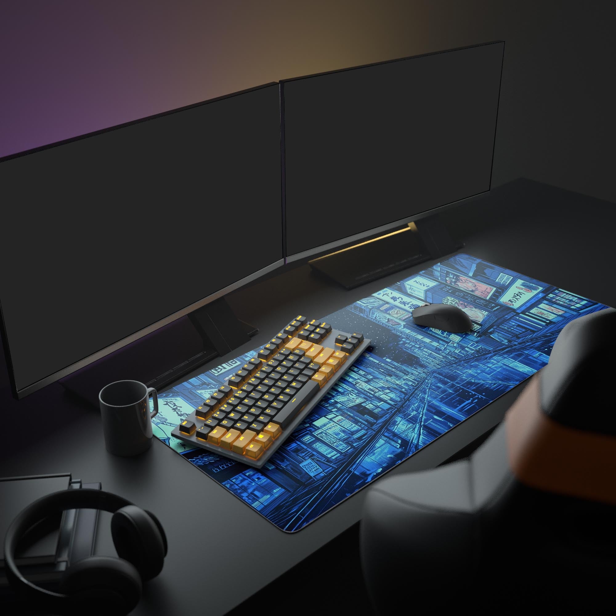 Tokyo Street Desk Pad, Cyberpunk Neon Desk Mat, Futuristic Tokyo Street Desk Pad, Cyberpunk Neon Desk Mat, Futuristic