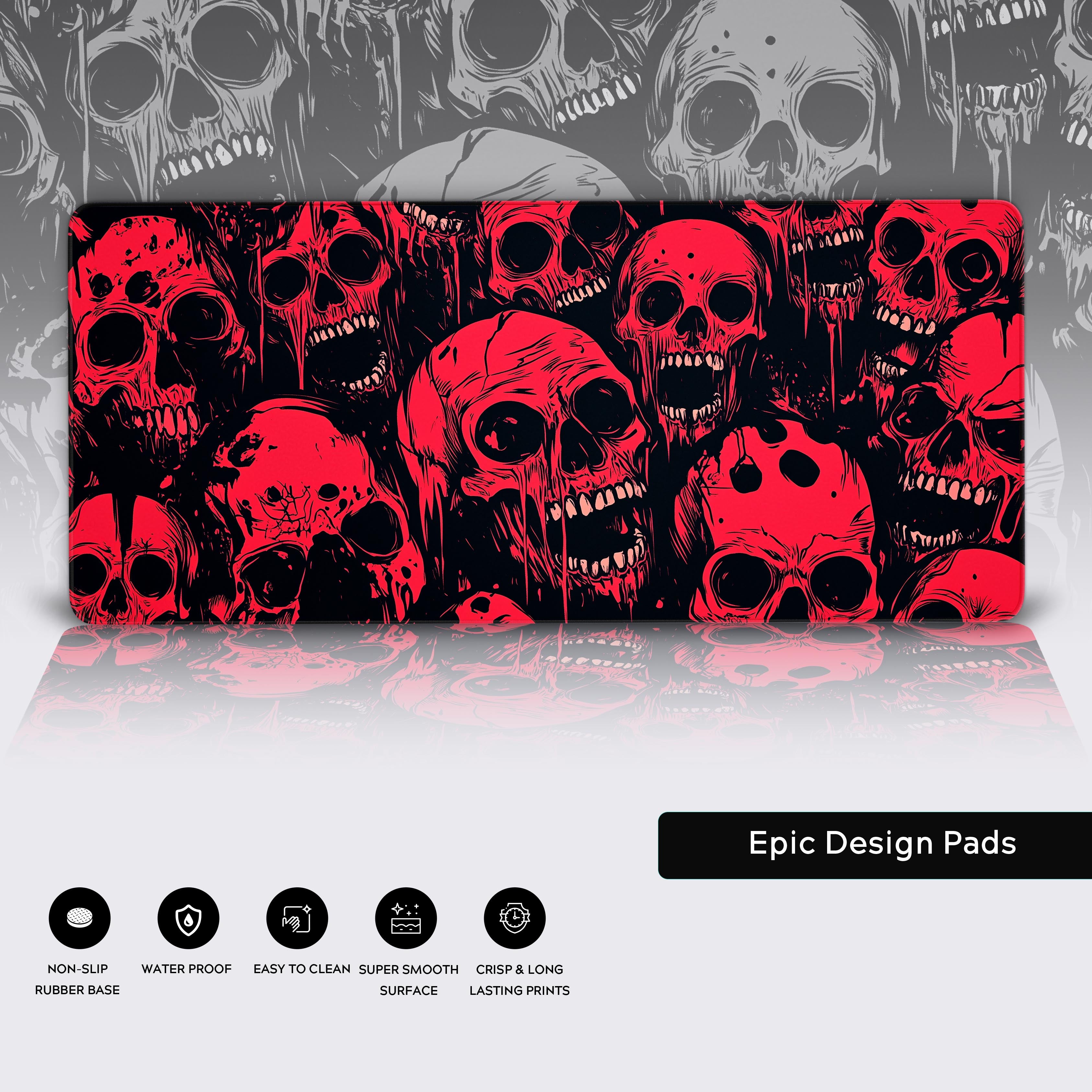 Zombie Horde Desk Pad, Horror Skull Desk Mat, Grotesque Red Skull