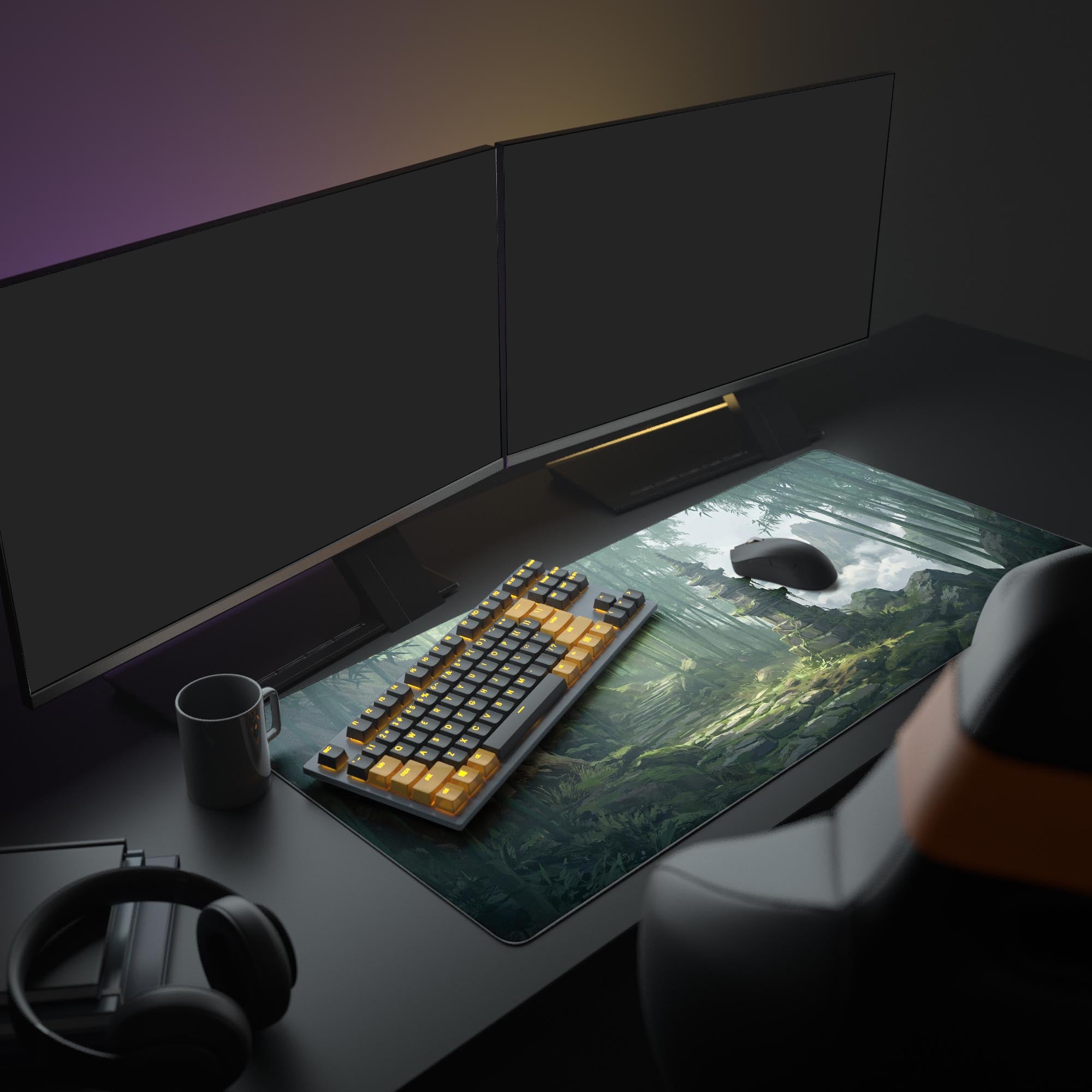 Close-up of the zen bamboo forest desk mat highlighting the crisp print quality and stone path details