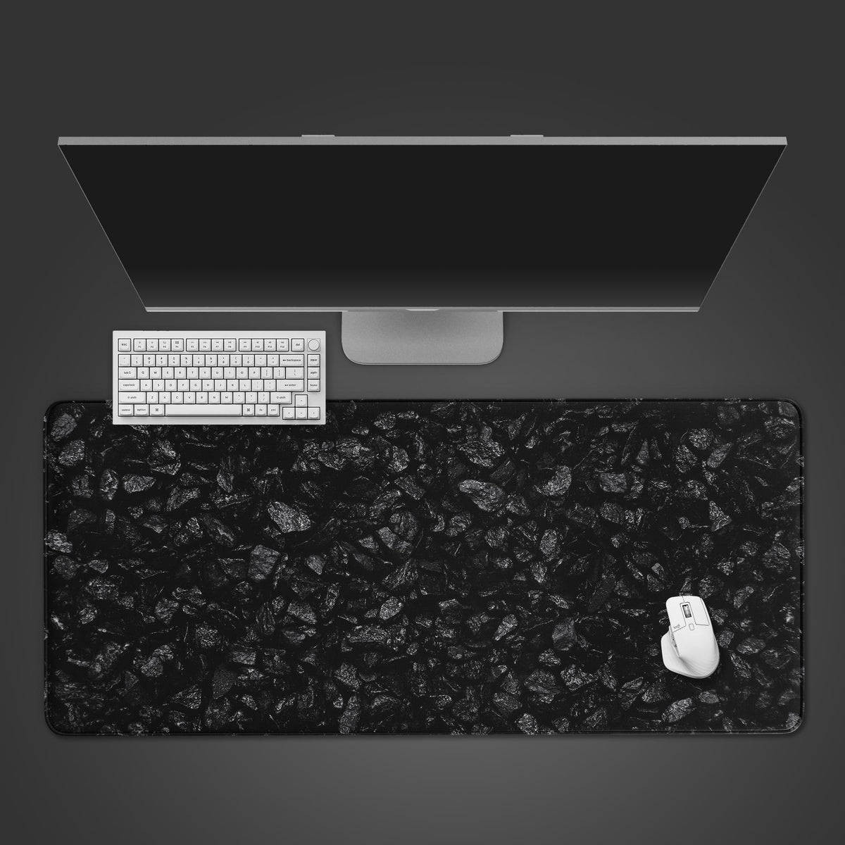 Black Gravel Desk Mat – Volcanic Rock Texture Design, Large Extended ...