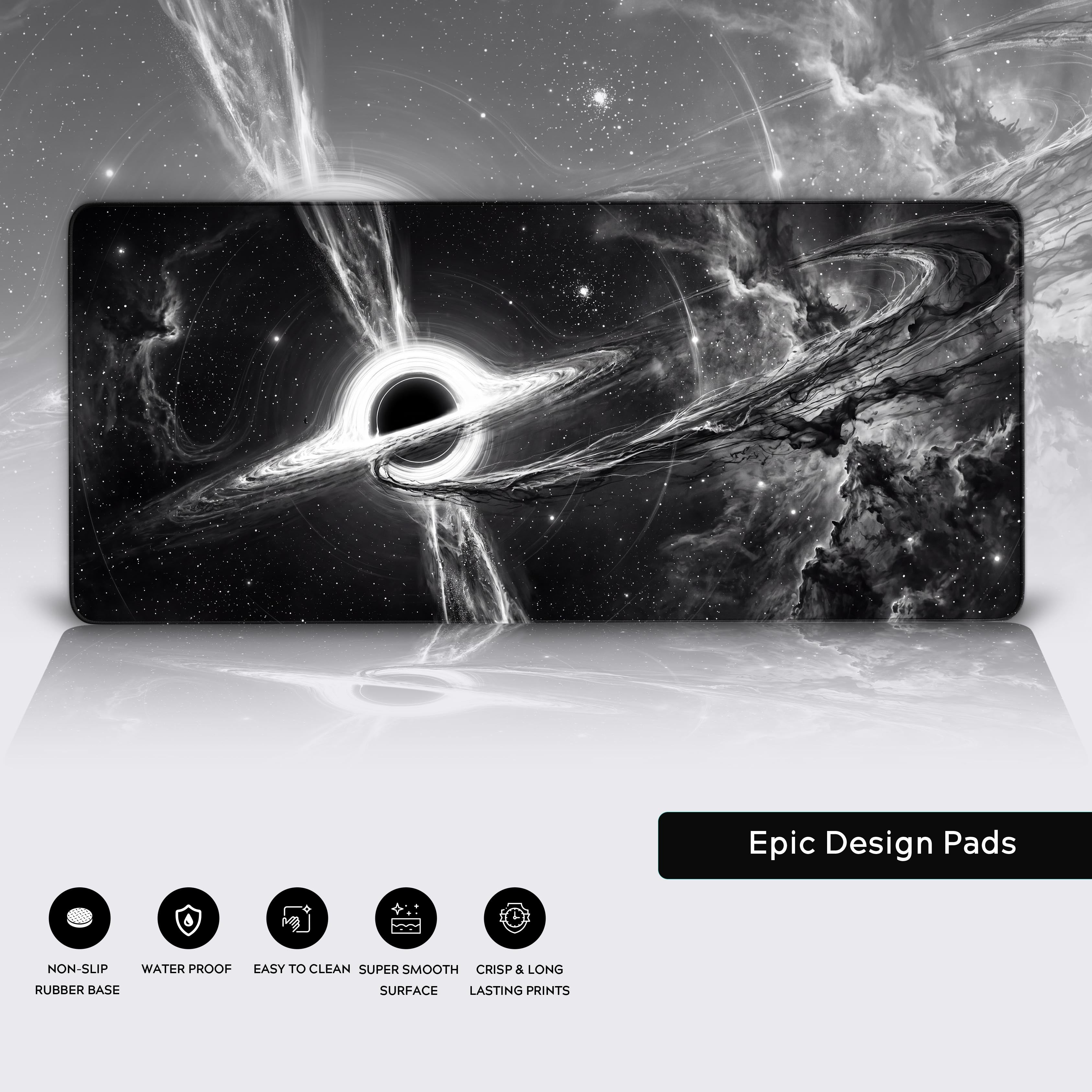 Non-slip rubber base of the galaxy themed gaming desk pad.