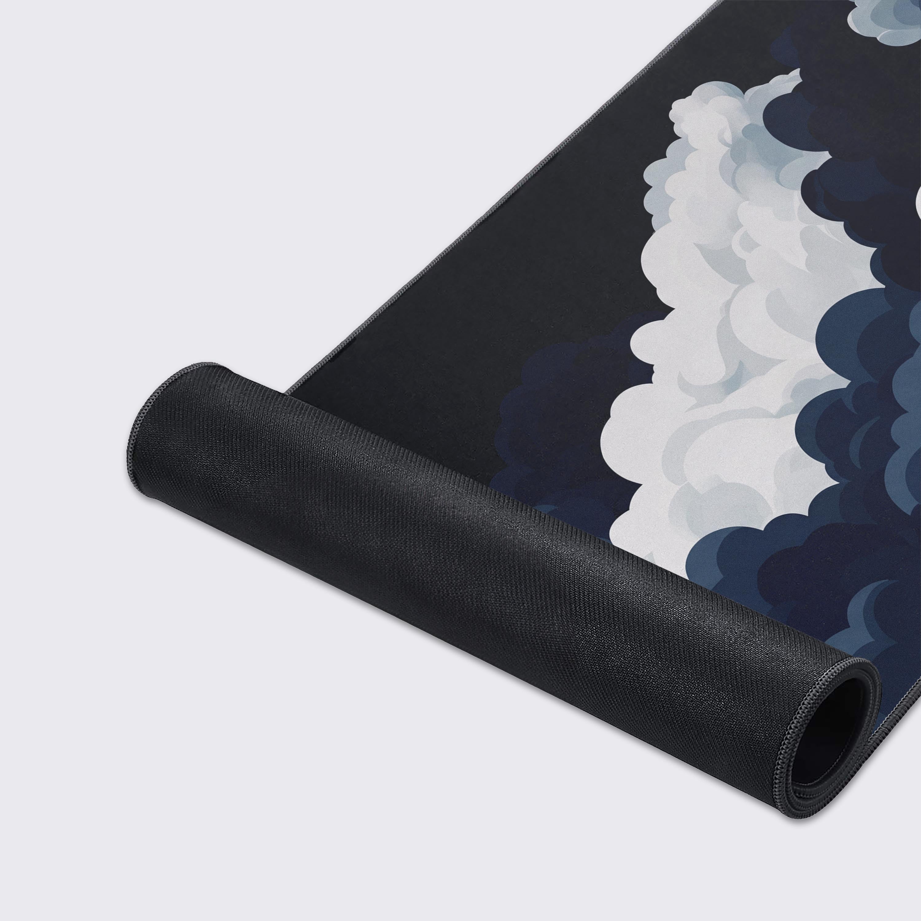 Epic Design Pads desk mat displaying non-slip rubber base and easy to clean features icons