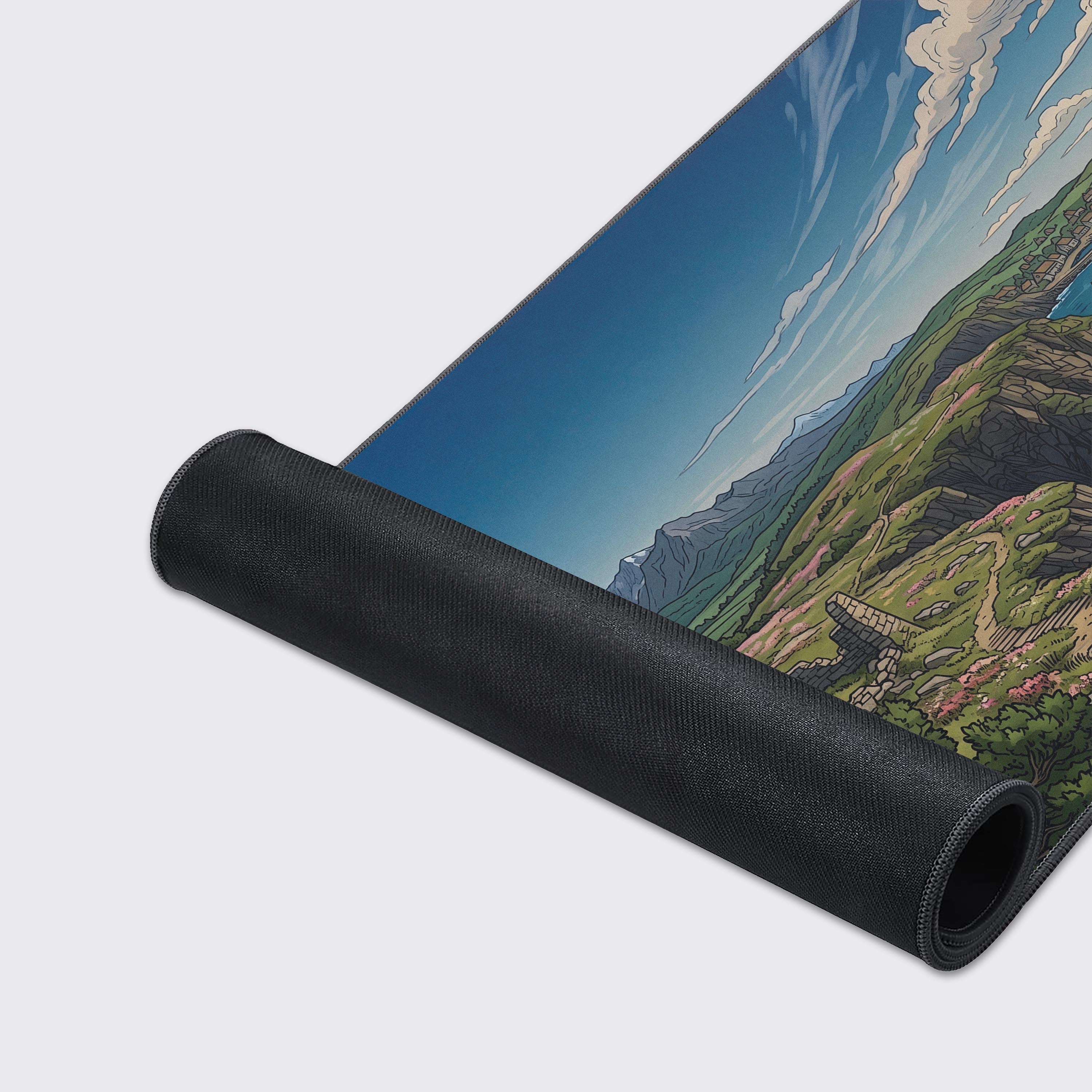 Close up of the smooth waterproof surface on the coastal landscape gaming mouse pad