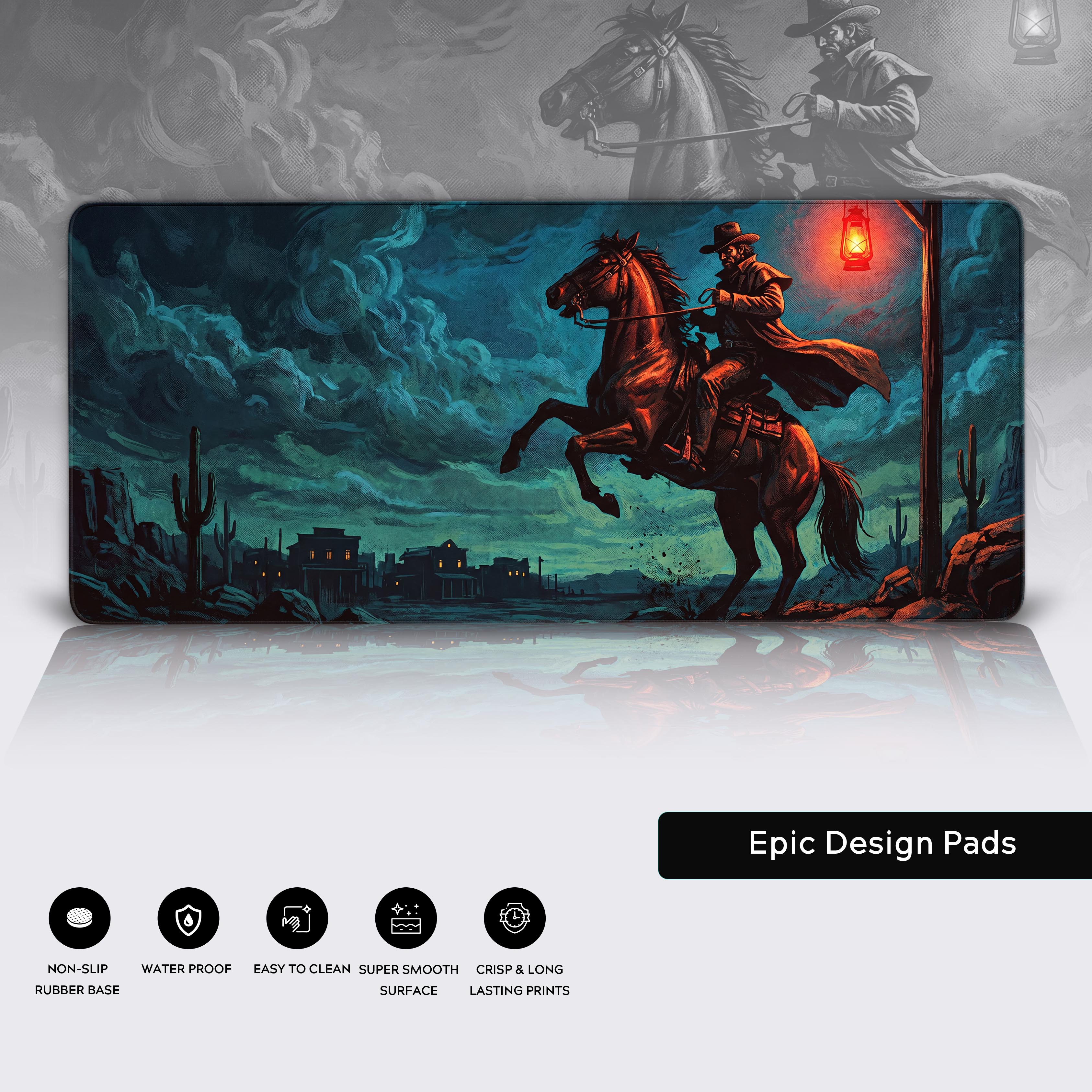 Smooth surface and non-slip rubber base details of the epic cowboy desk pad