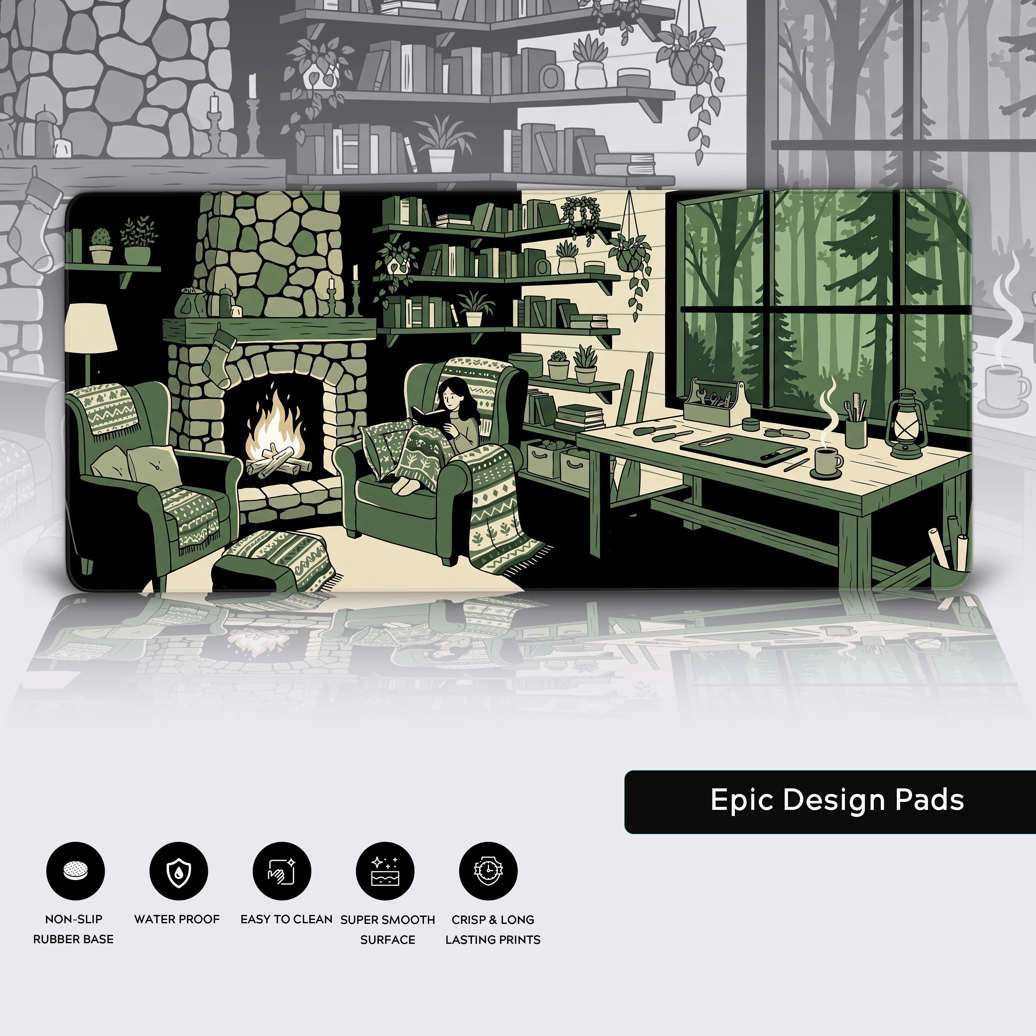 Hygge-inspired desk mat with non-slip base and waterproof features perfect for a cozy workspace setup