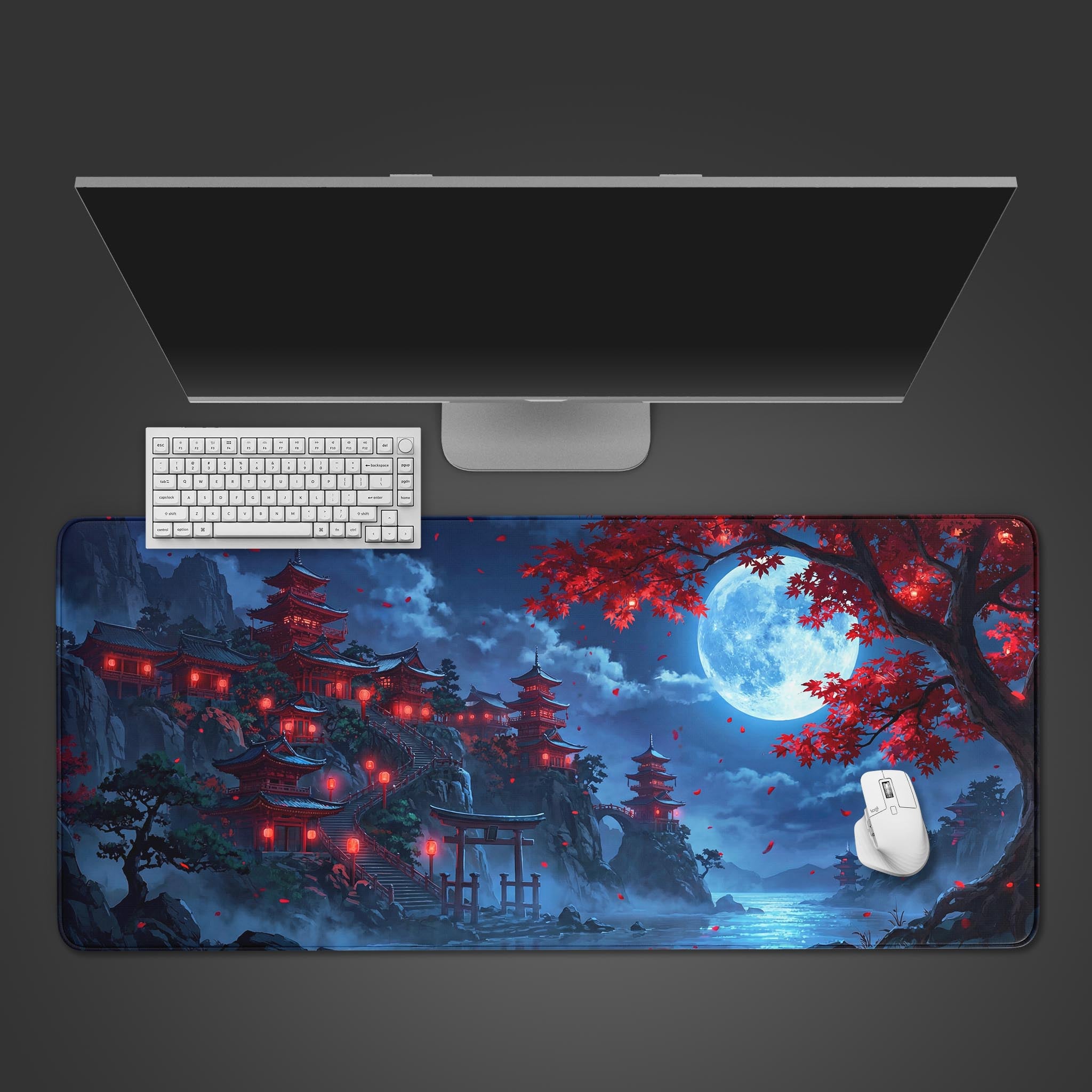 Crimson Shrine Night – Gaming Desk Mat, XL Japanese Art Mouse Pad