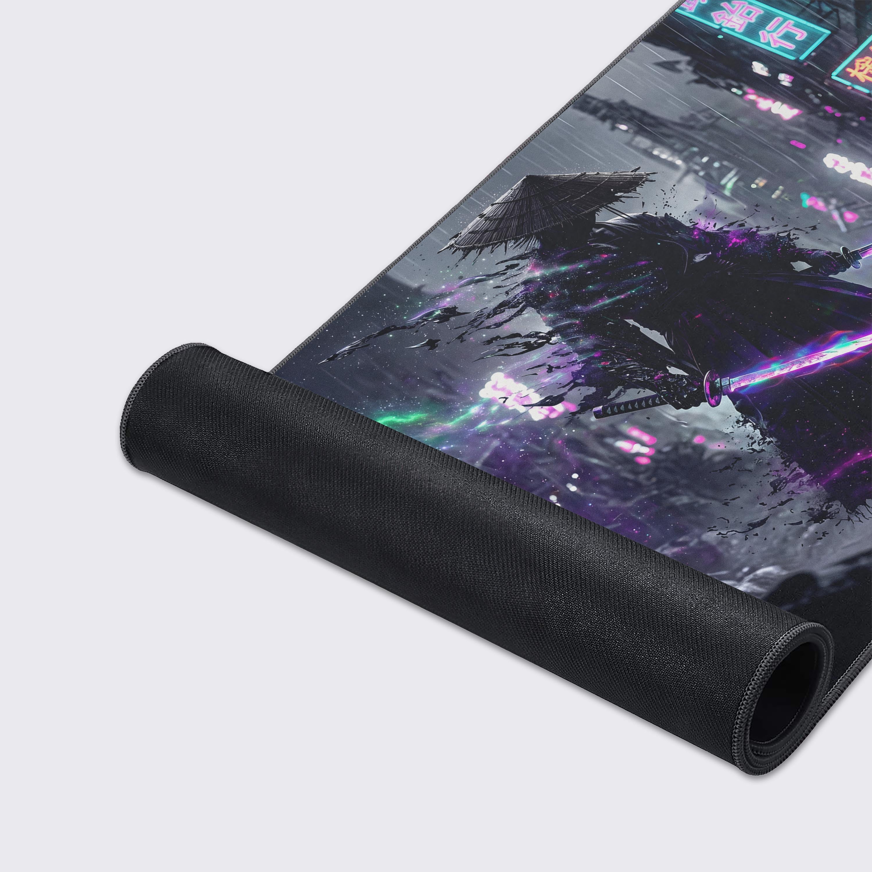 Water-proof and easy to clean feature icons shown below the Neon Katana gaming mouse pad