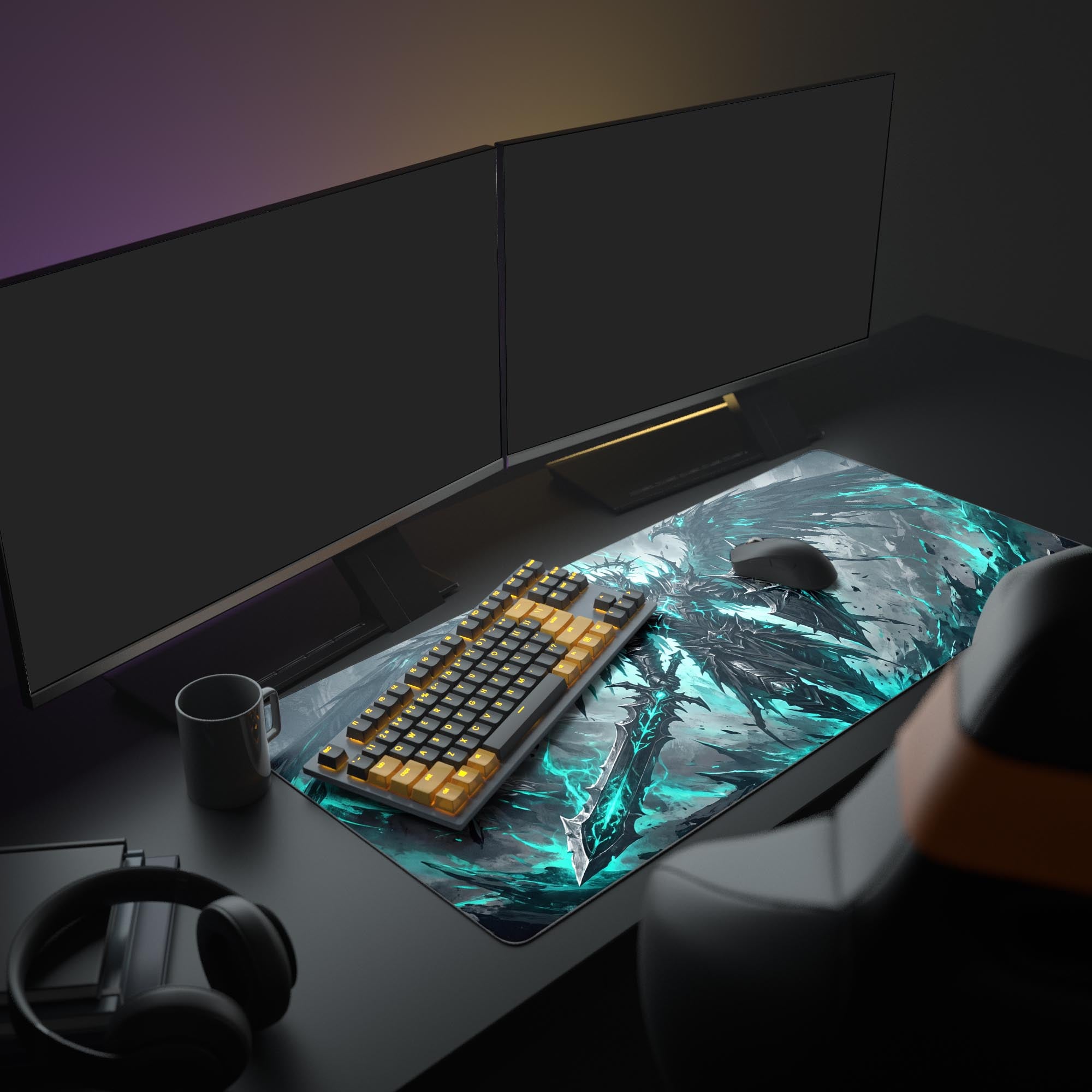 Dark Angel Desk Mat - Cyan Energy Gothic Knight – Epic Design Pads