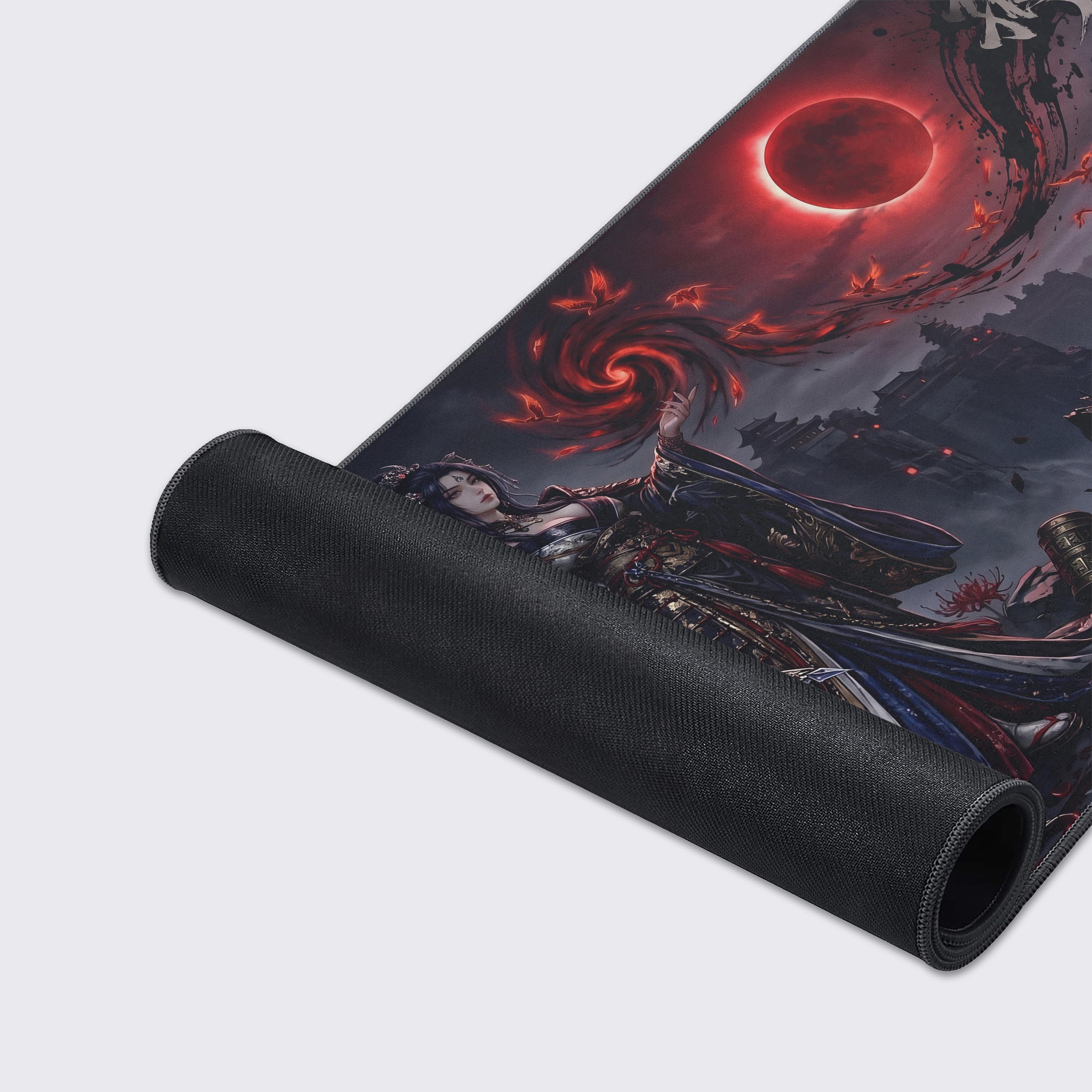 Waterproof and non-slip rubber base details of the dark fantasy desk mat