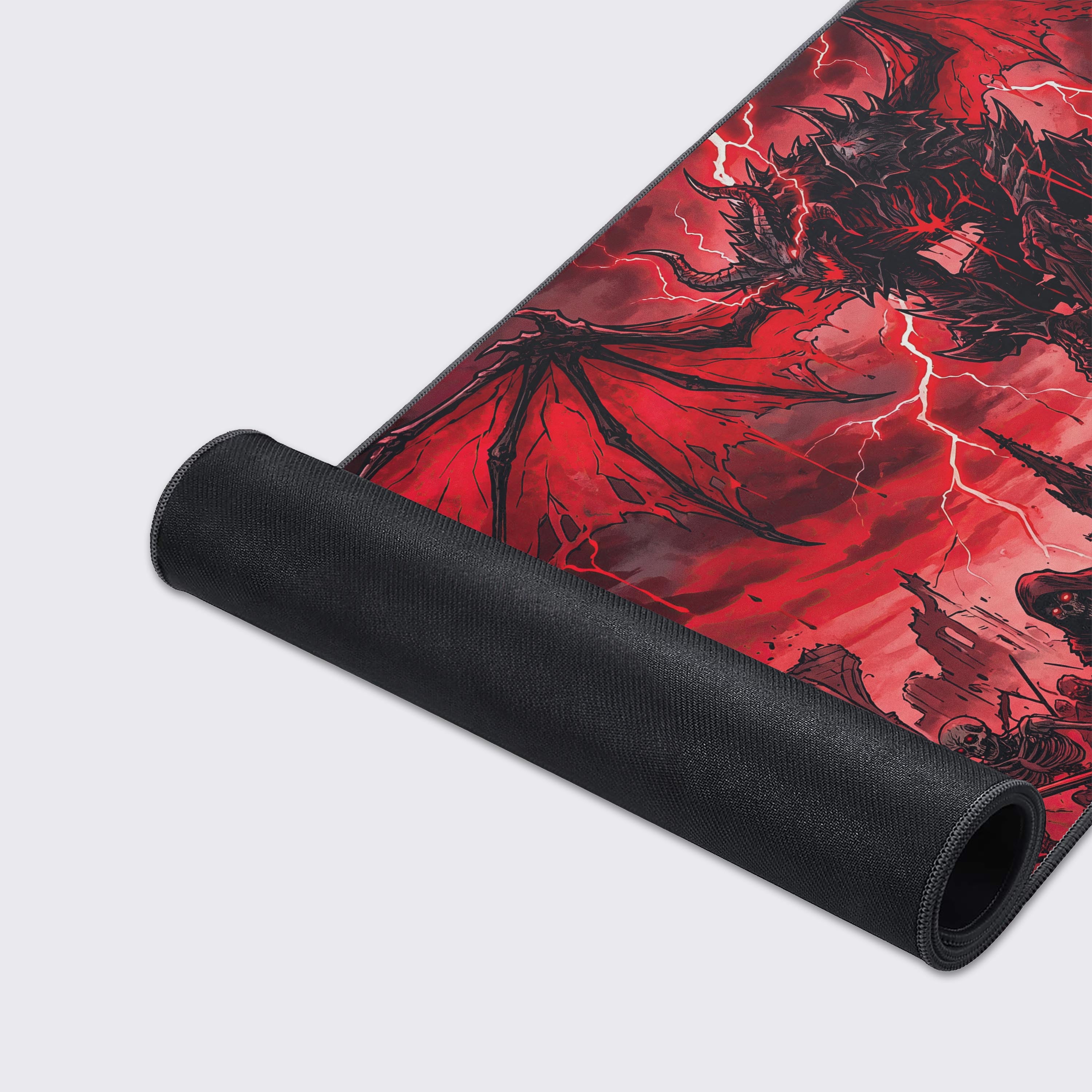 Infographic highlighting the desk mat features: non-slip rubber base, waterproof, easy to clean, and super smooth surface.
